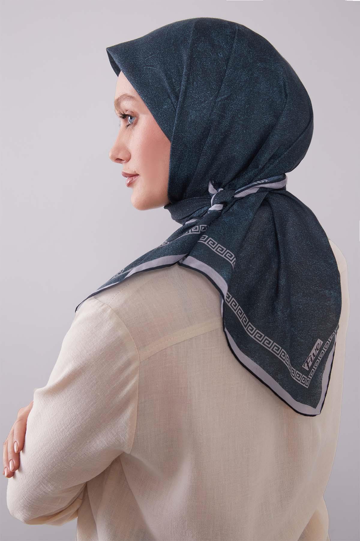Fivescarf K.Yeşil Kenar Motifli Silk Cotton Eşarp