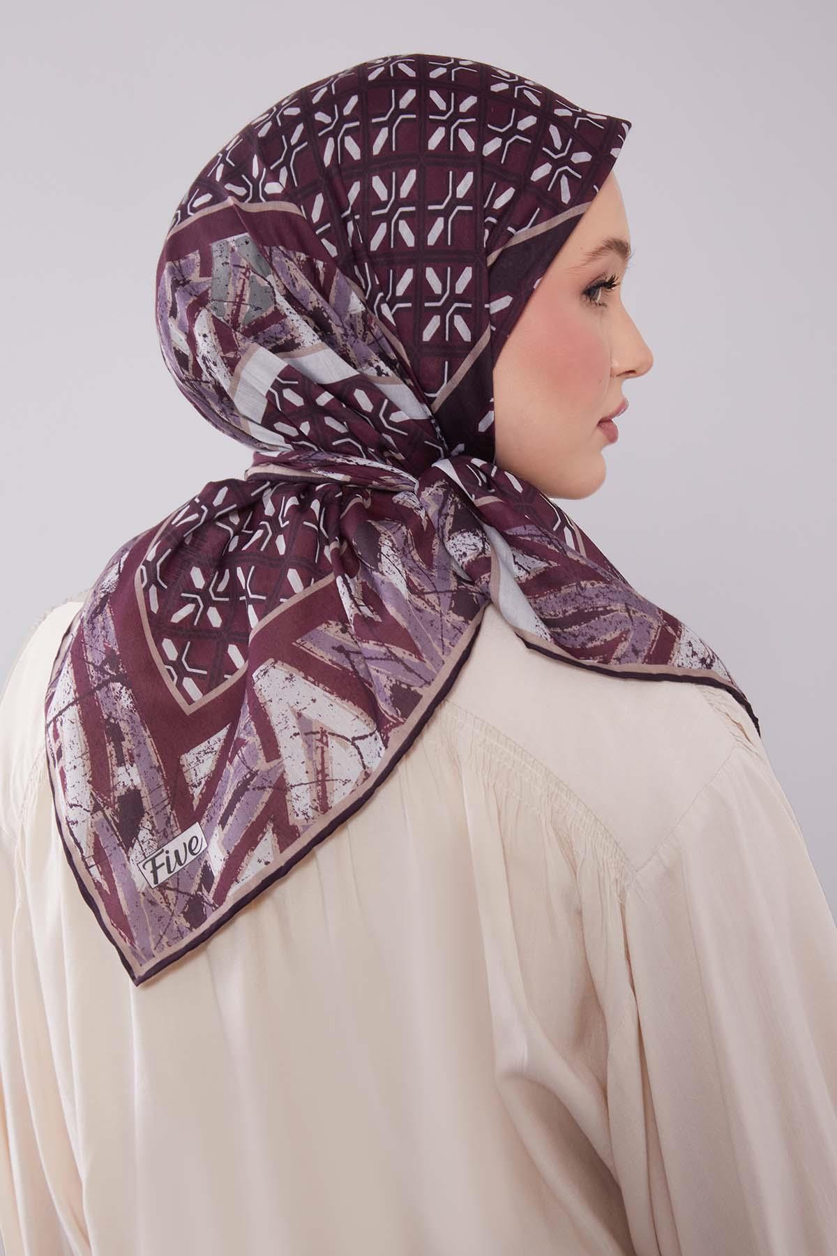Fivescarf K.Mor Geometri Desen Silk Cotton Eşarp