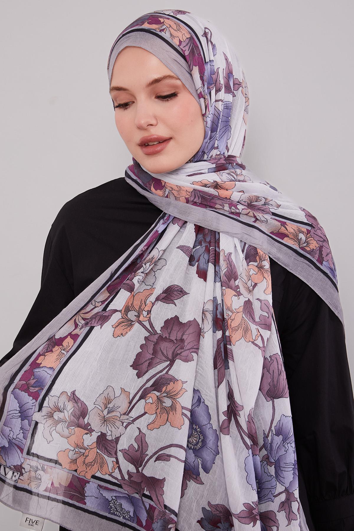 Fivescarf K.Gri Kenar Çiçek Desenli Craze Comfort Şal