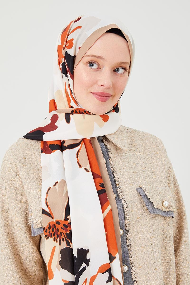 Fivescarf K.Bej Açelya Desen Violet Medine İpeği Şal