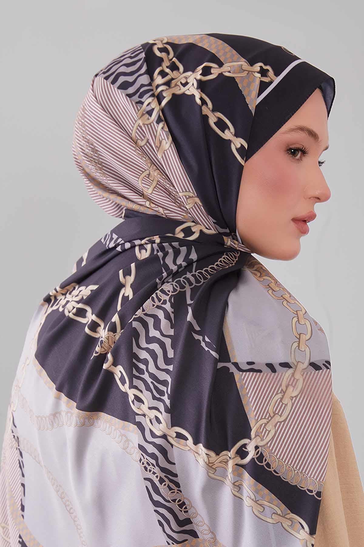Fivescarf K.Lacivert Gold Zincir Desen Moos Chrep Şal