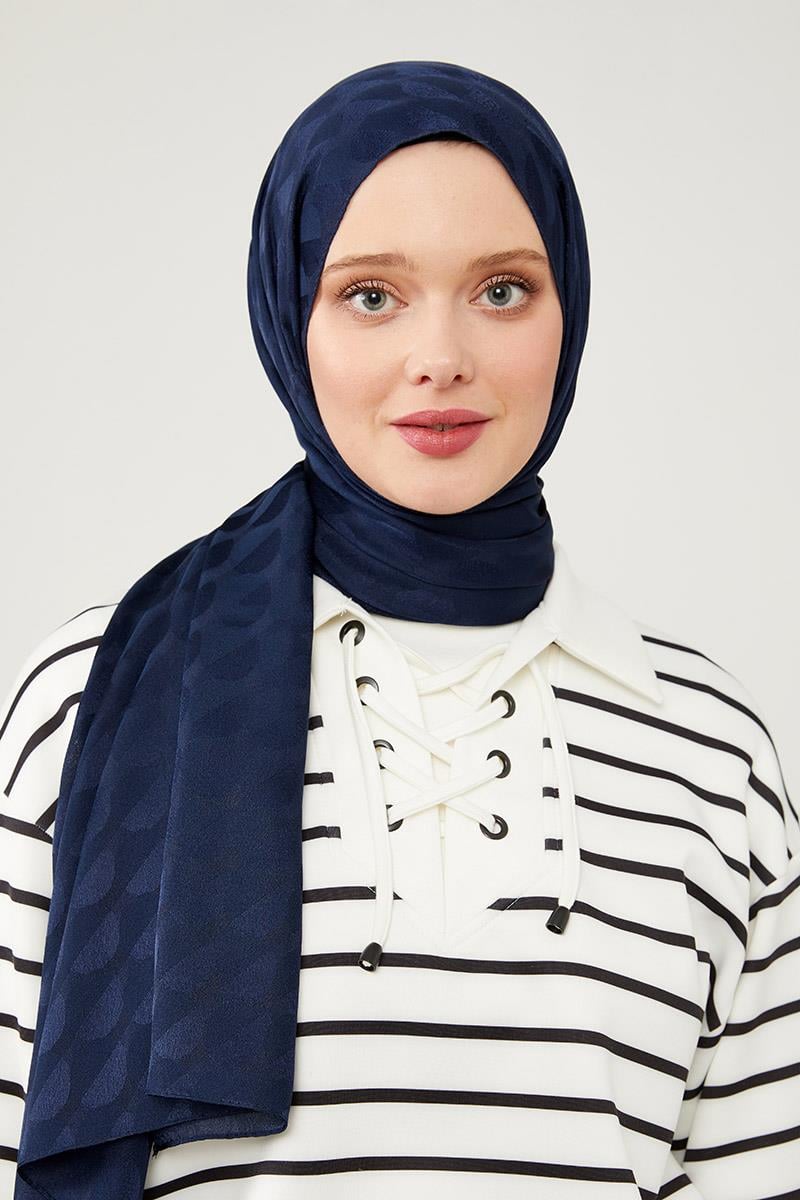 Fivescarf K.Lacivert Ay Desen Jakarlı Elegance Şal