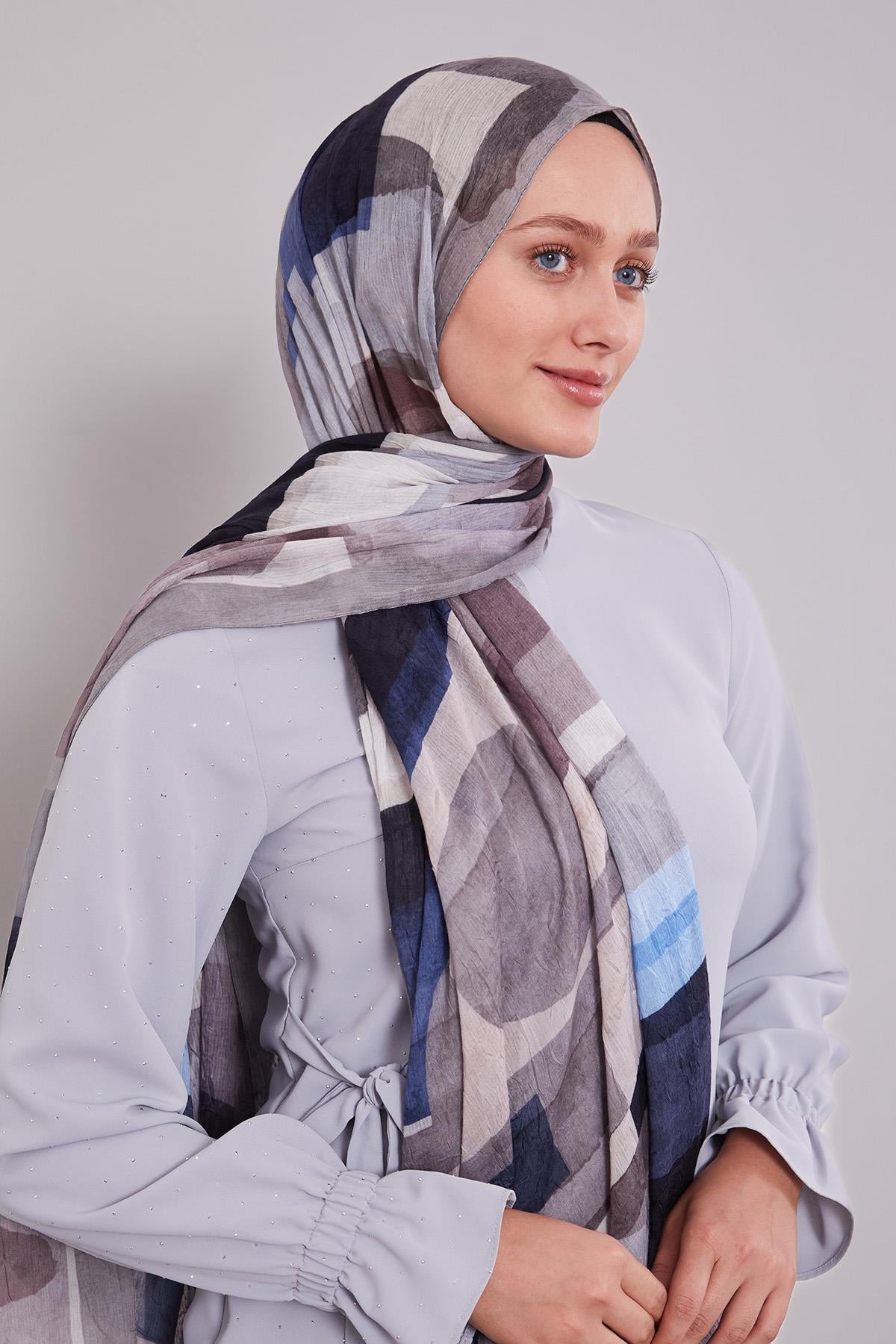Fivescarf K.Gri Geometrik Desen Craze Comfort Şal