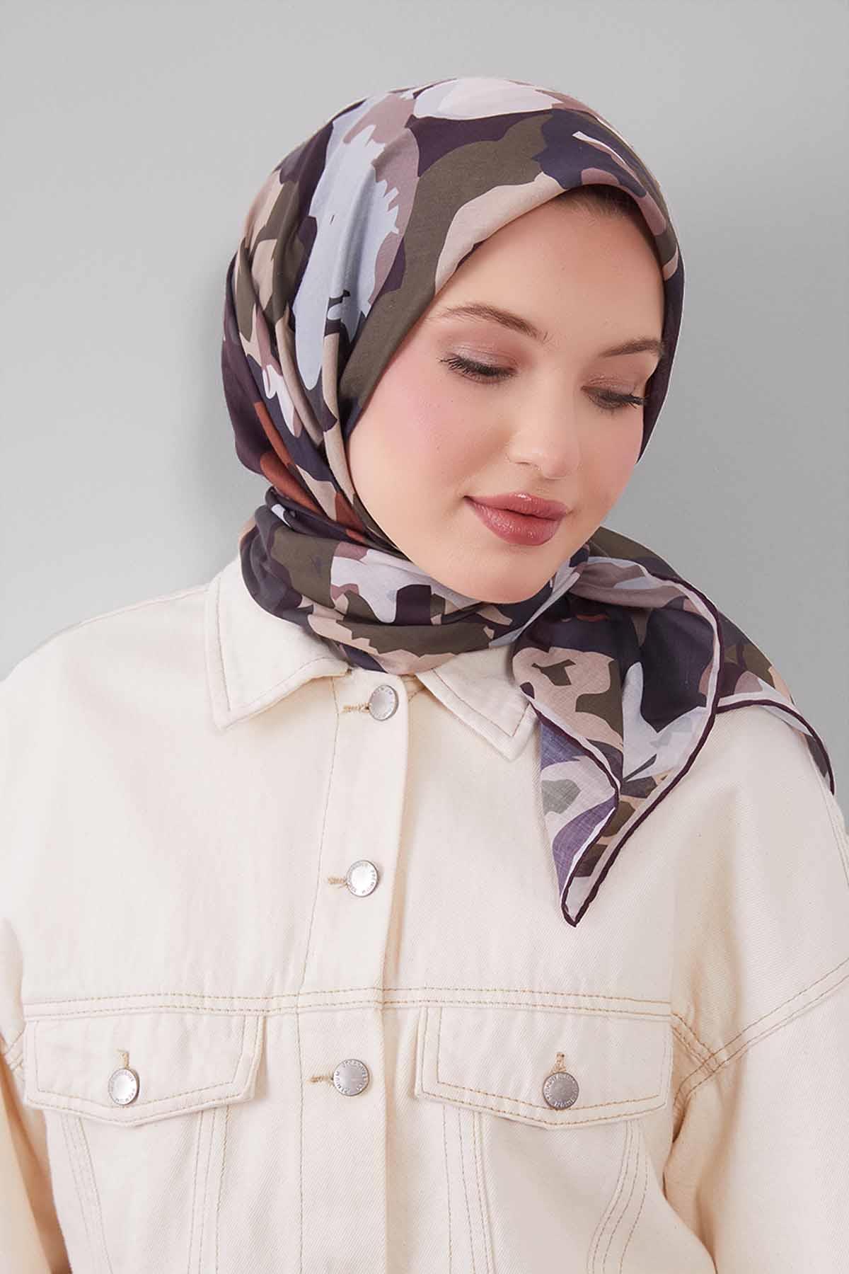 Fivescarf K.Yeşil Karışık Desen Silk Coton Eşarp