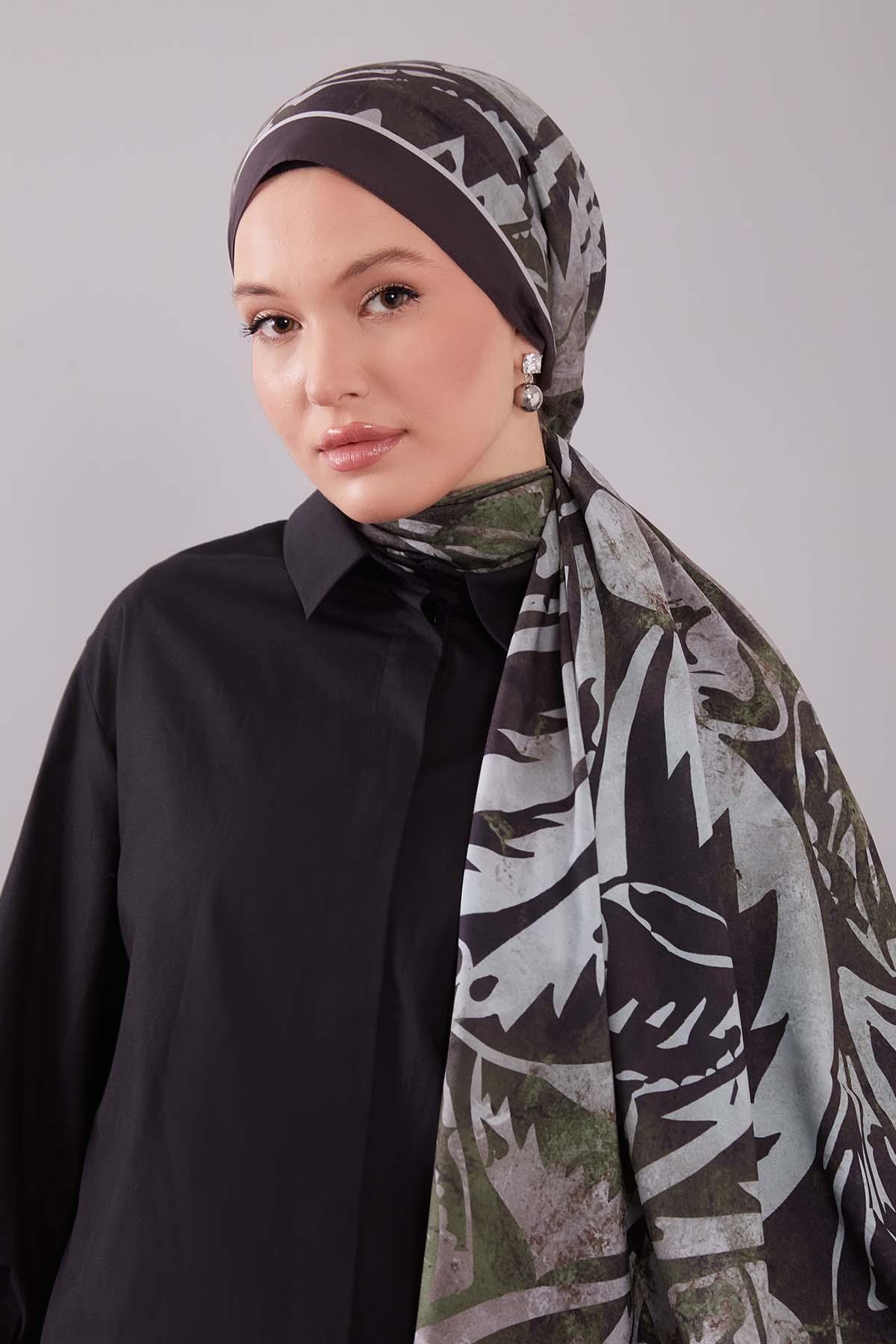 Fivescarf K.Yeşil Geometrik Desen Moos Chrep Şal