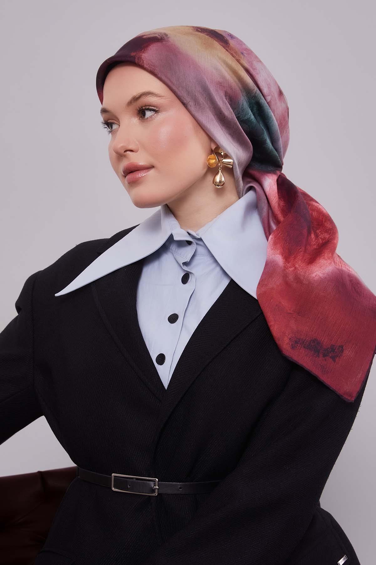 Fivescarf K.Bordo Lotus Çiçeği Silk Coton Eşarp