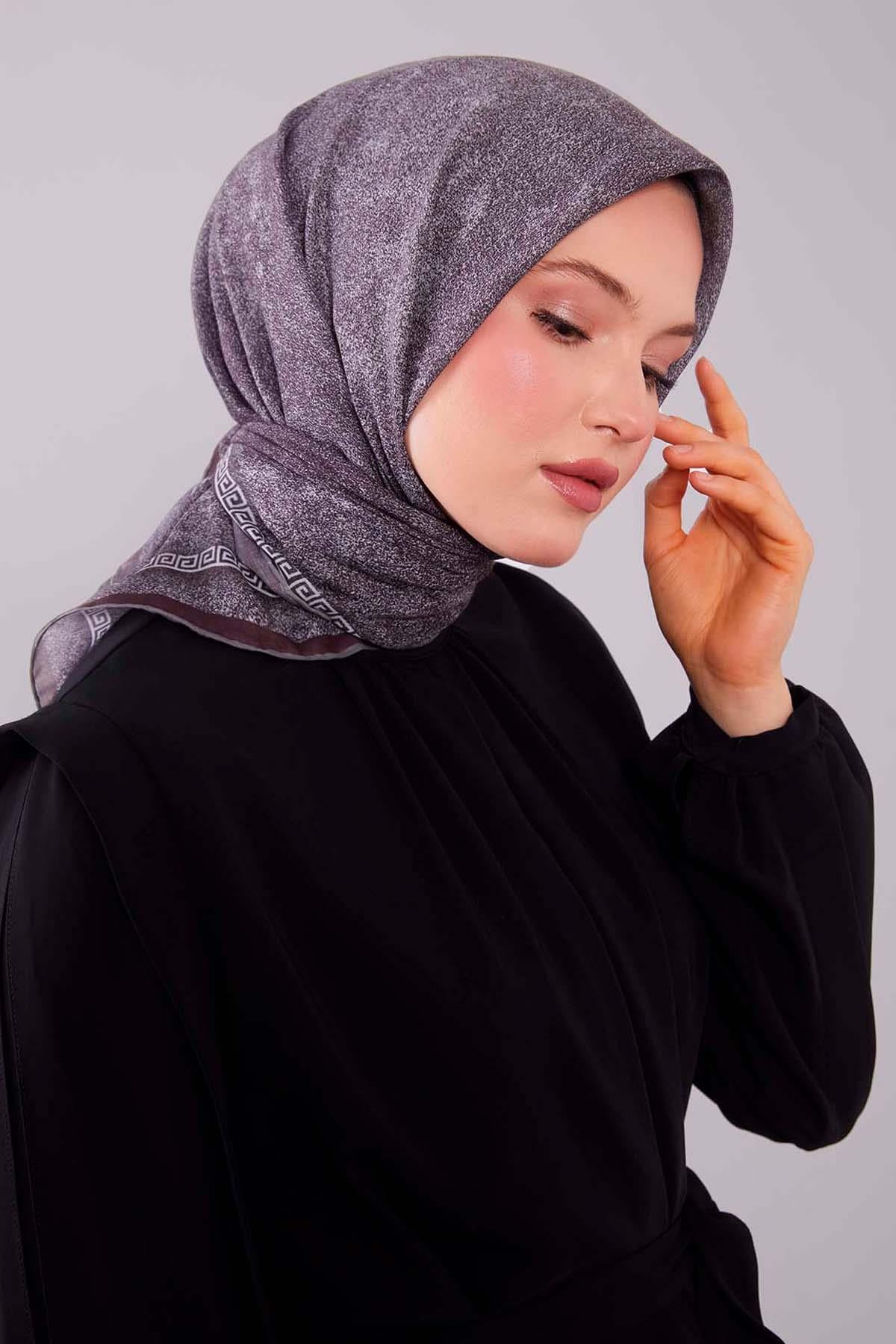 Fivescarf K.Kahve Kenar Motifli Silk Cotton Eşarp