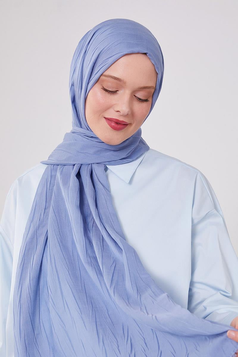 Fivescarf K.Mavi Pliseli Pamuklu Şal