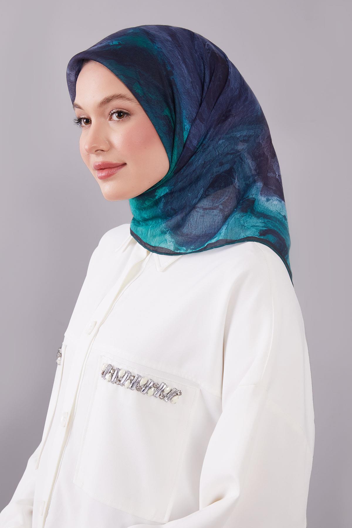 Fivescarf K.Yeşil Dalga Desen Silk Coton Eşarp