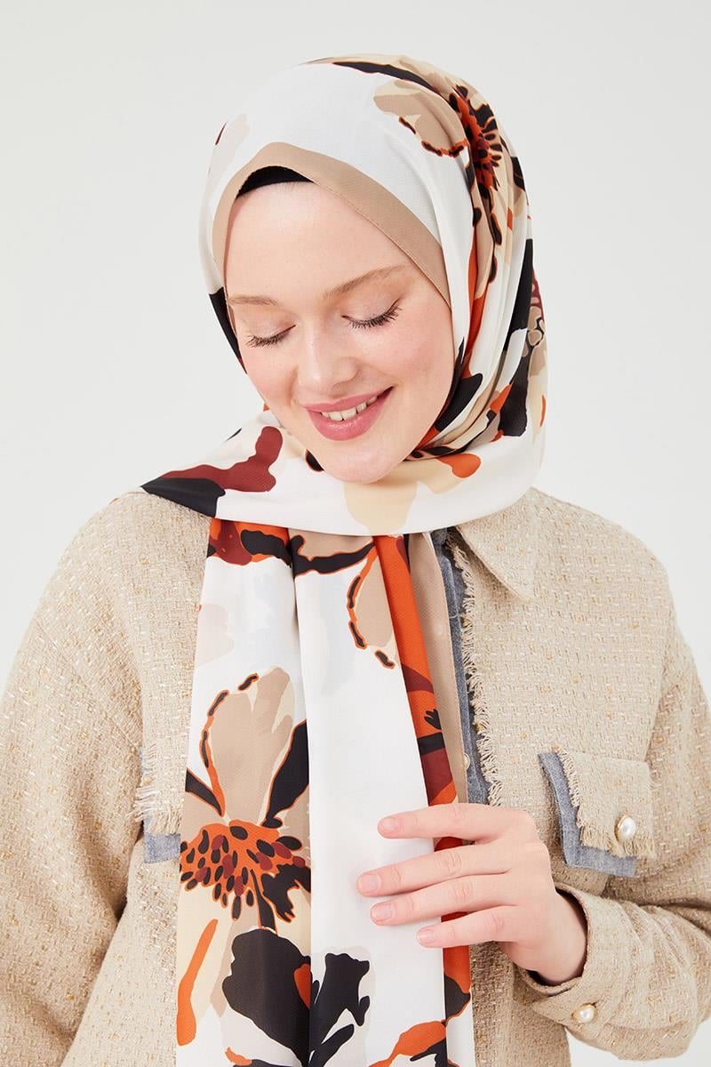 Fivescarf K.Bej Açelya Desen Violet Medine İpeği Şal