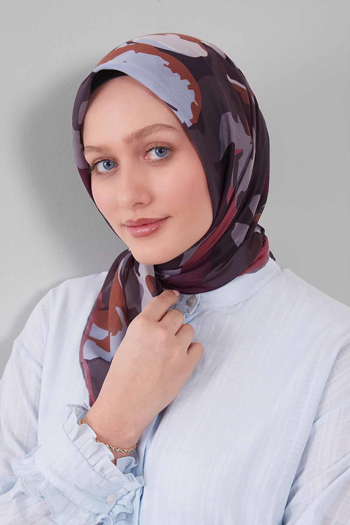 Fivescarf K.Bordo Karışık Desen Silk Coton Eşarp