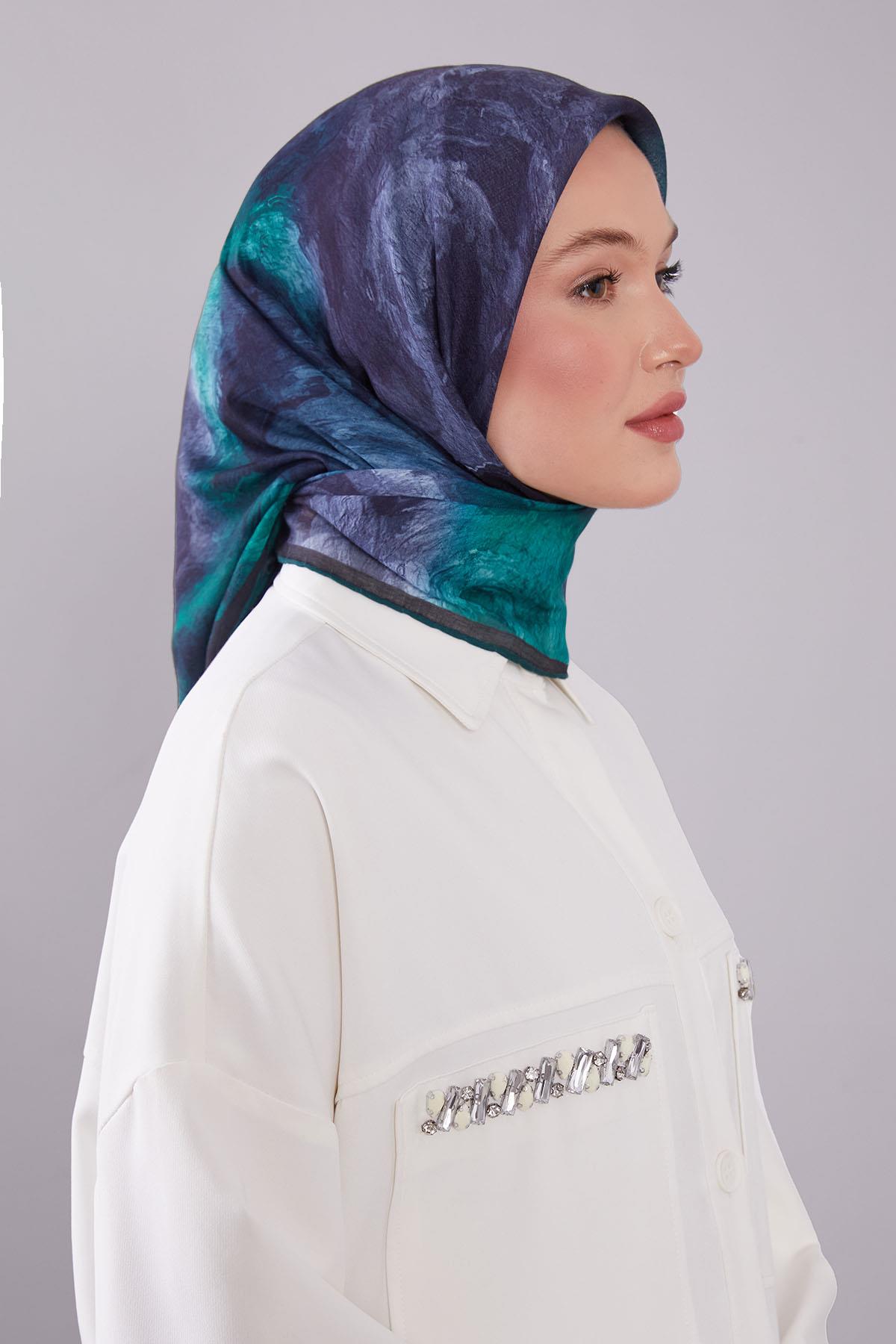 Fivescarf K.Yeşil Dalga Desen Silk Coton Eşarp