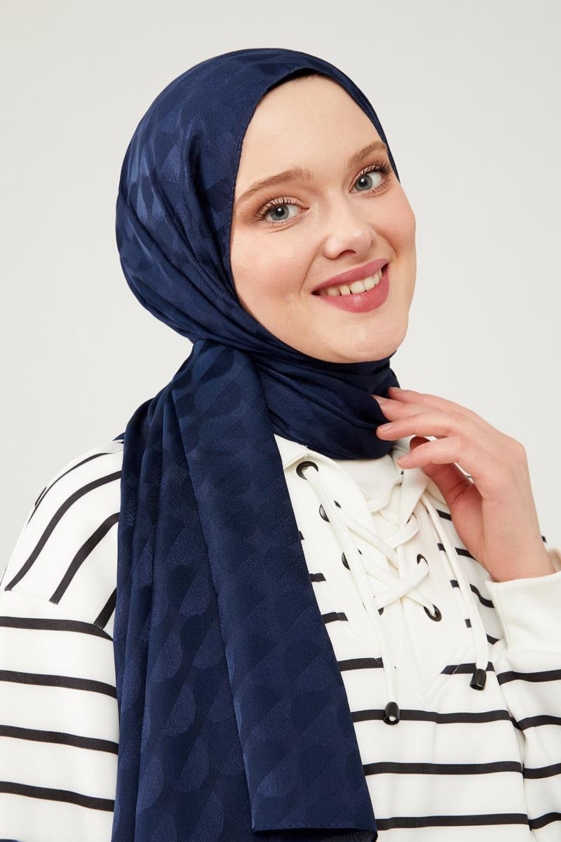Fivescarf K.Lacivert Ay Desen Jakarlı Elegance Şal
