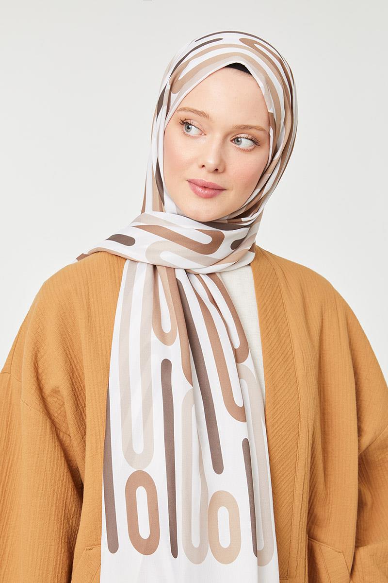 Fivescarf Kahve Ataç Desen Mono Krep Şal
