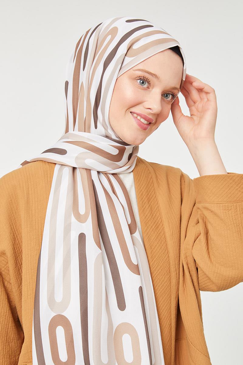Fivescarf Kahve Ataç Desen Mono Krep Şal