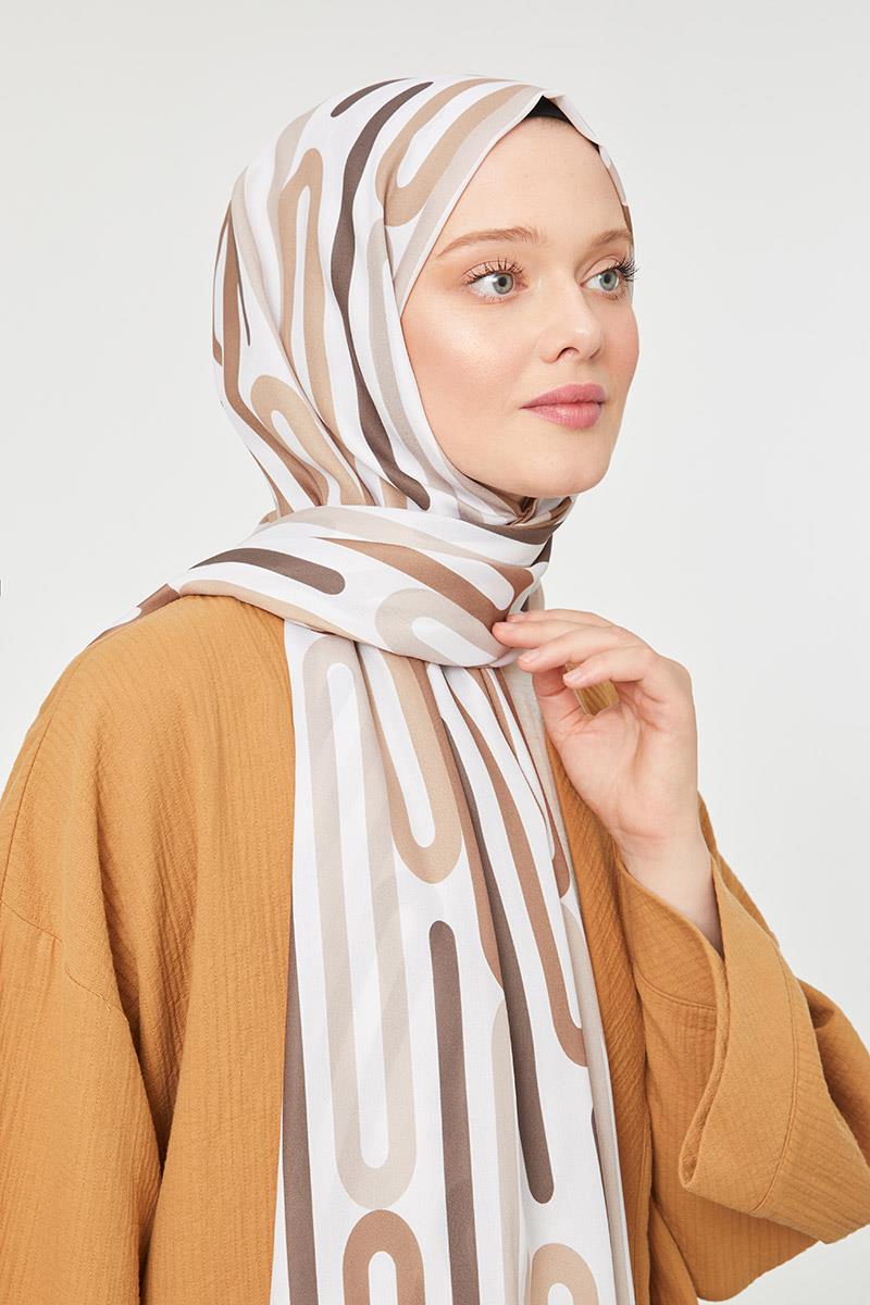 Fivescarf Kahve Ataç Desen Mono Krep Şal