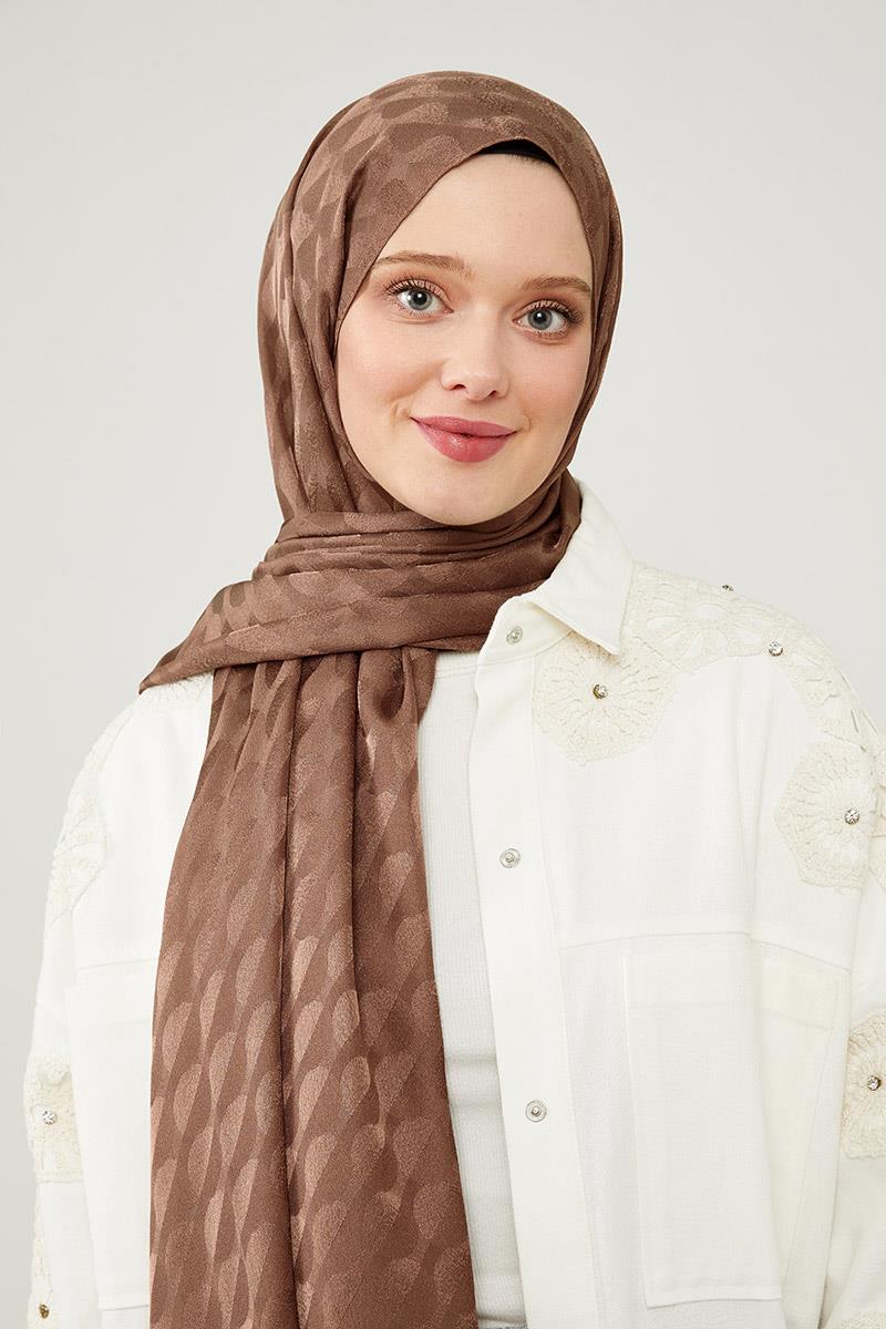 Fivescarf Kahve Ay Desen Jakarlı Elegance Şal