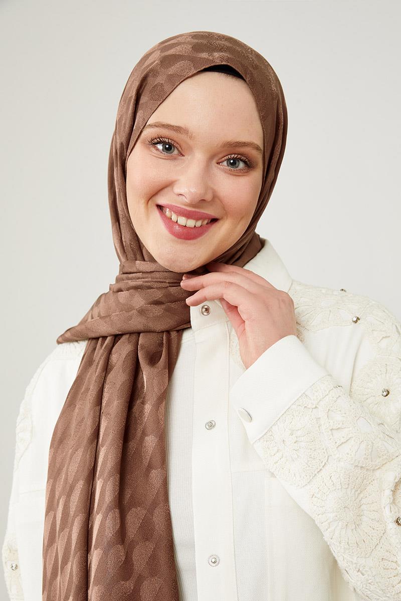 Fivescarf Kahve Ay Desen Jakarlı Elegance Şal