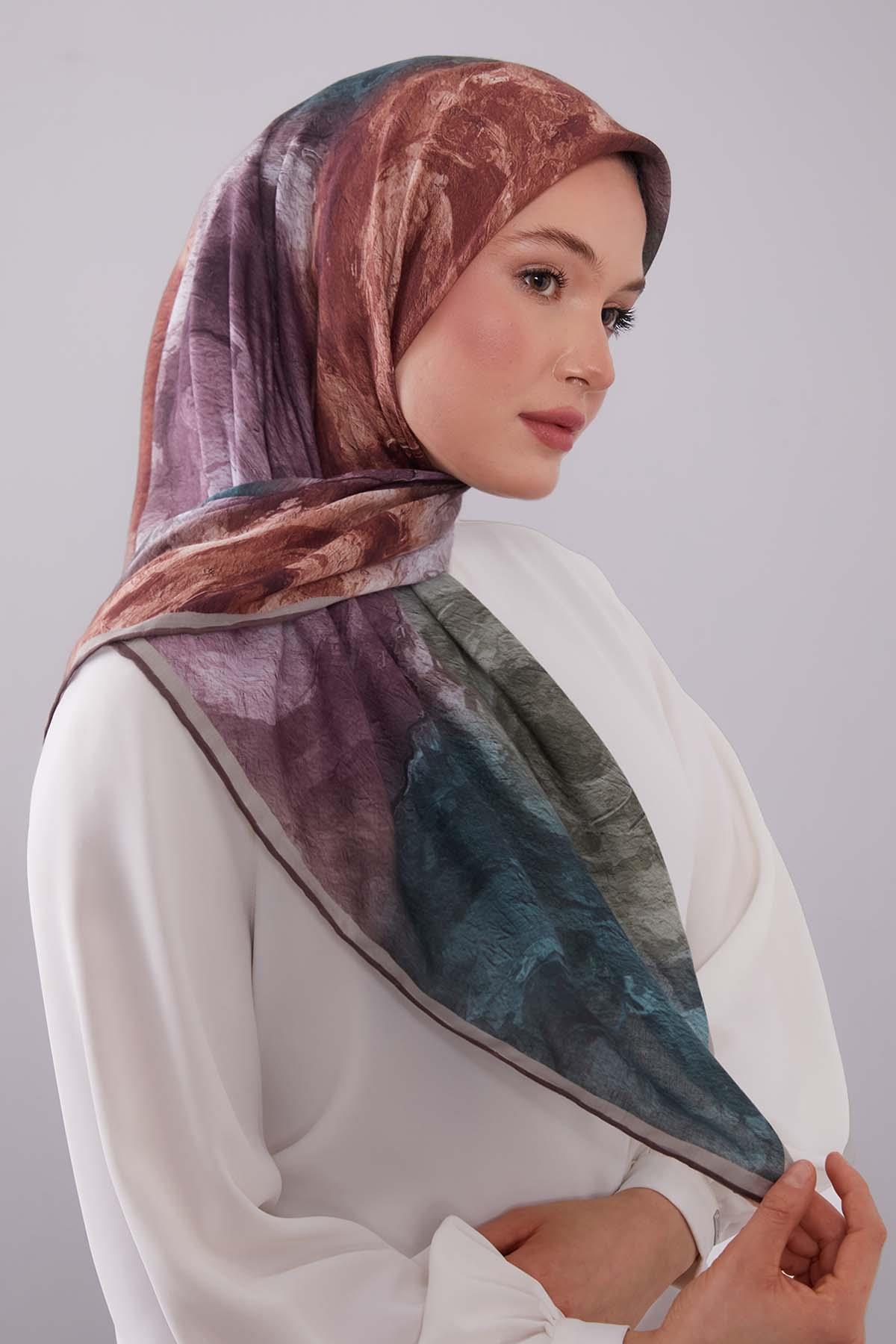 Fivescarf Kahve Dalga Desen Silk Coton Eşarp