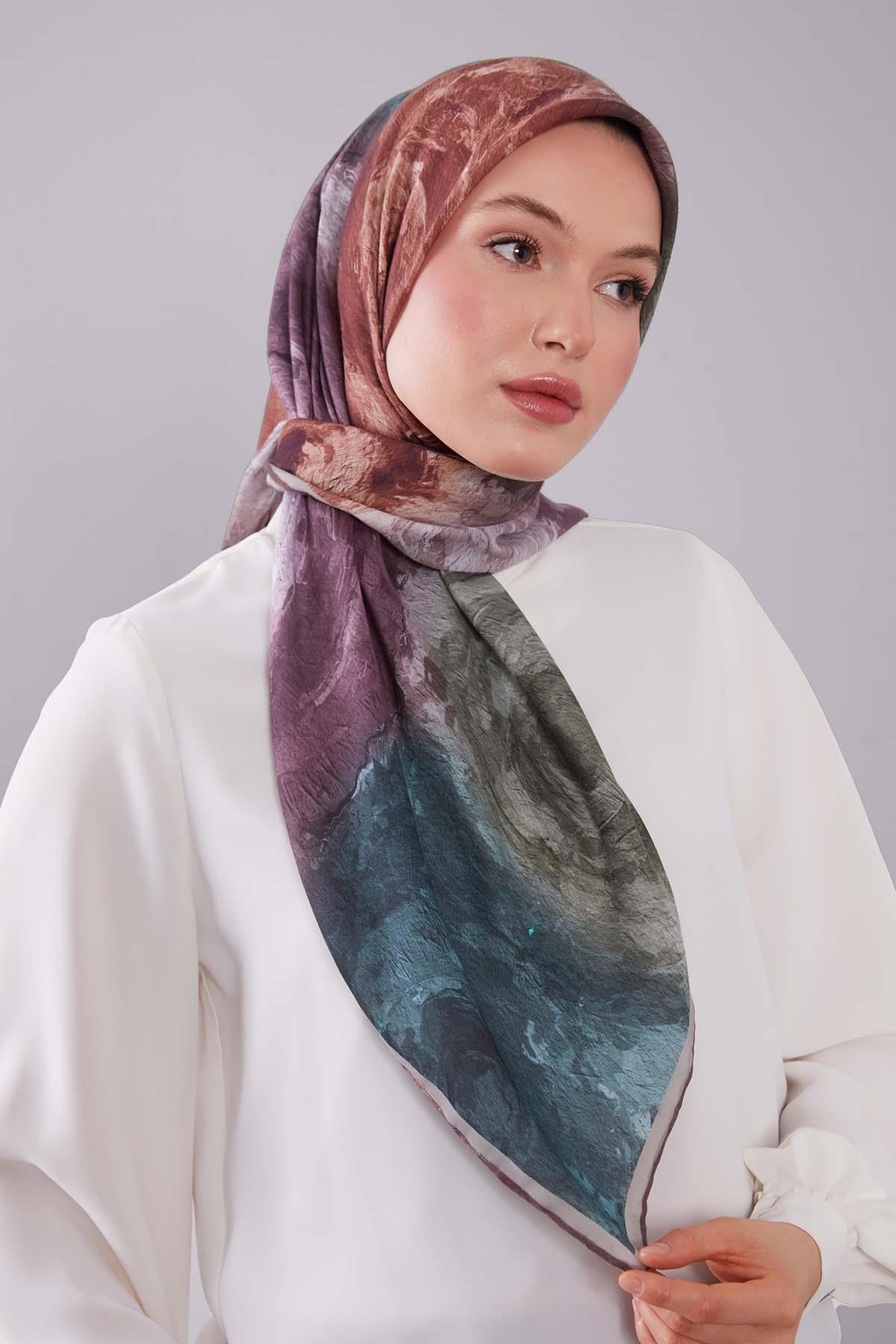 Fivescarf Kahve Dalga Desen Silk Coton Eşarp
