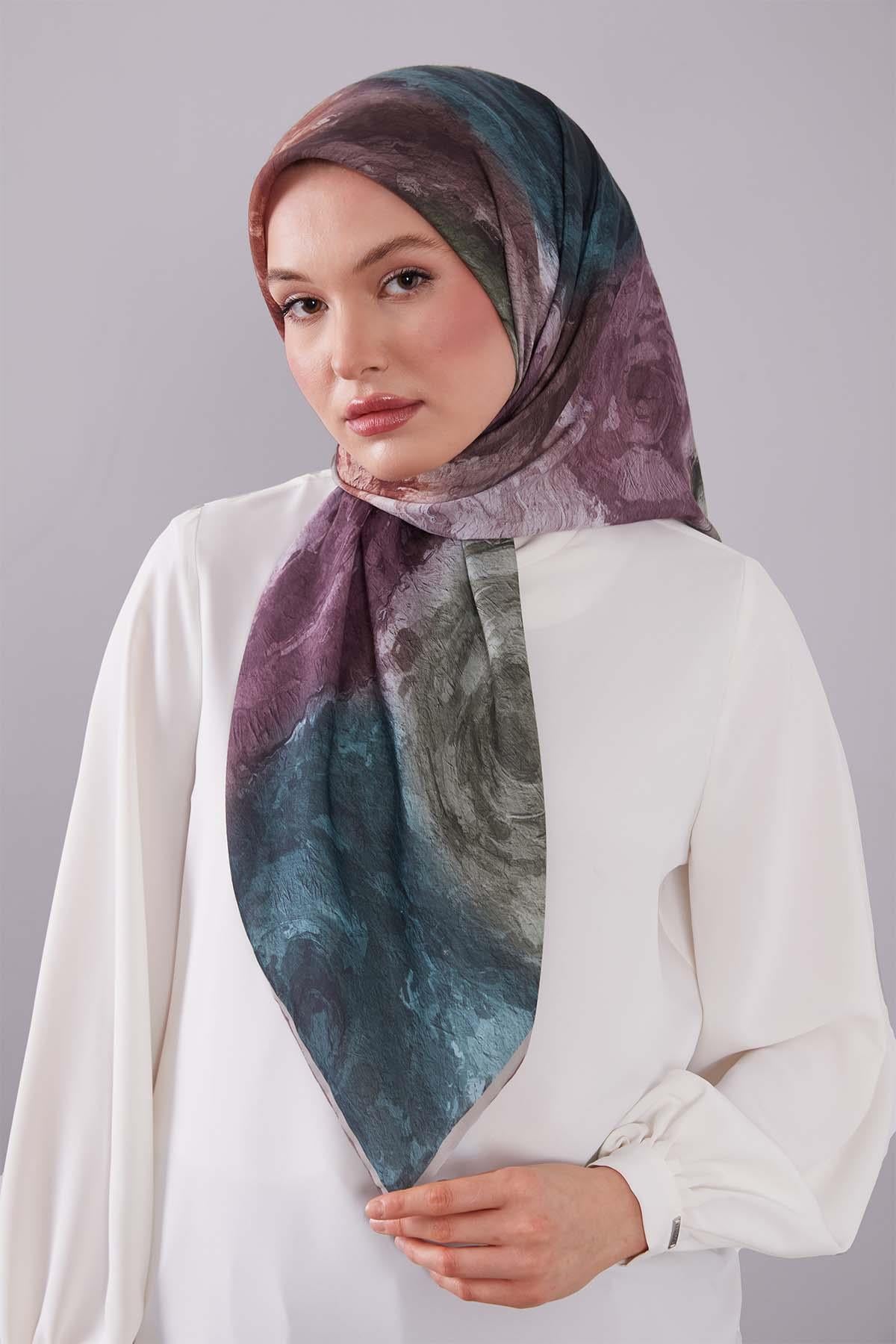 Fivescarf Kahve Dalga Desen Silk Coton Eşarp