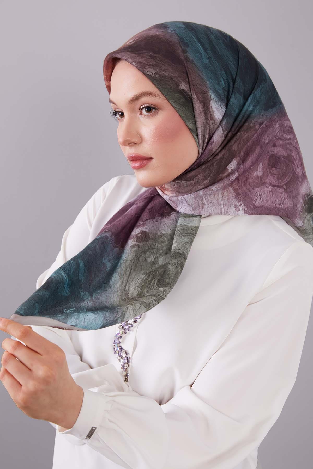 Fivescarf Kahve Dalga Desen Silk Coton Eşarp