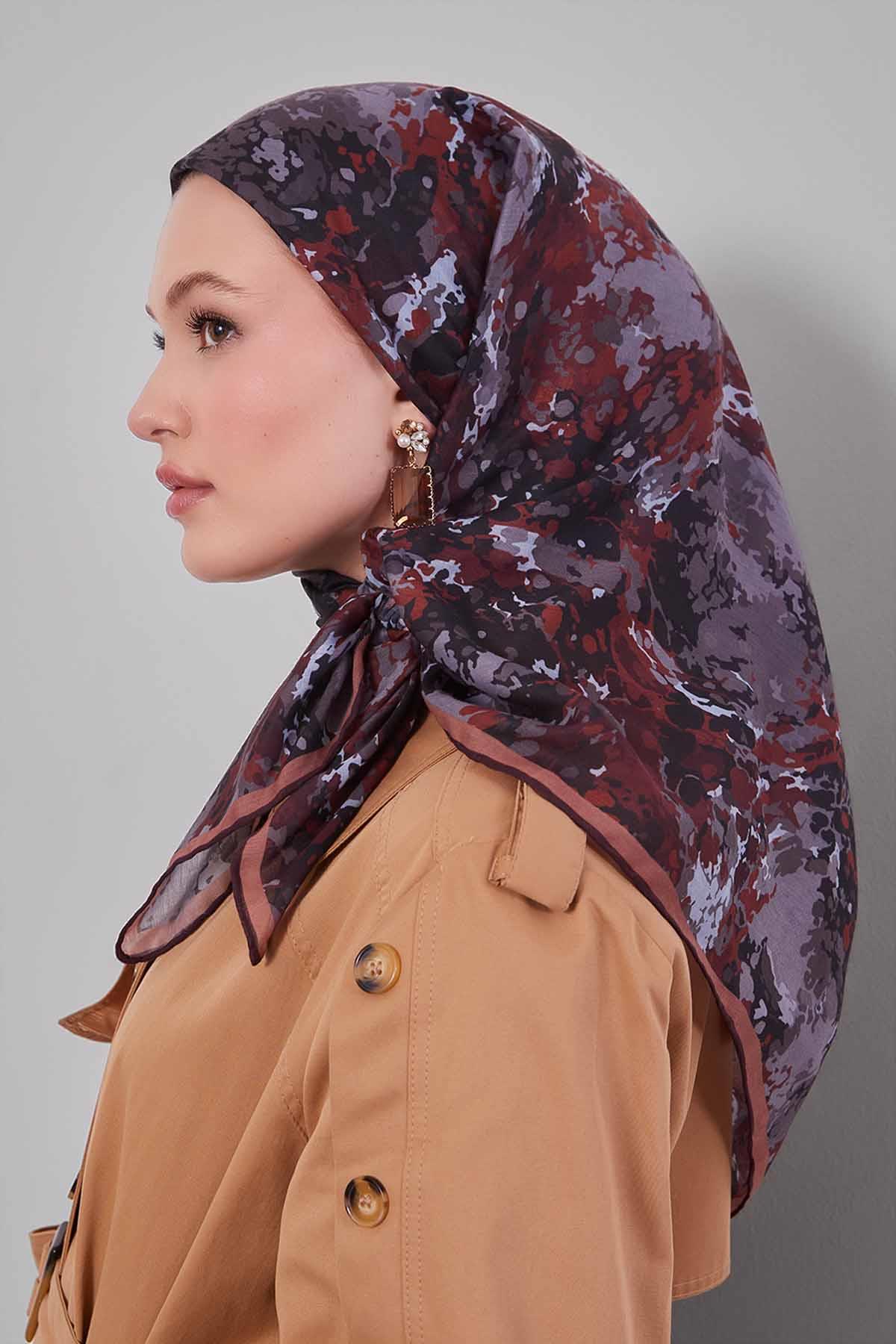 Fivescarf Kahve Damla Desen Silk Coton Eşarp