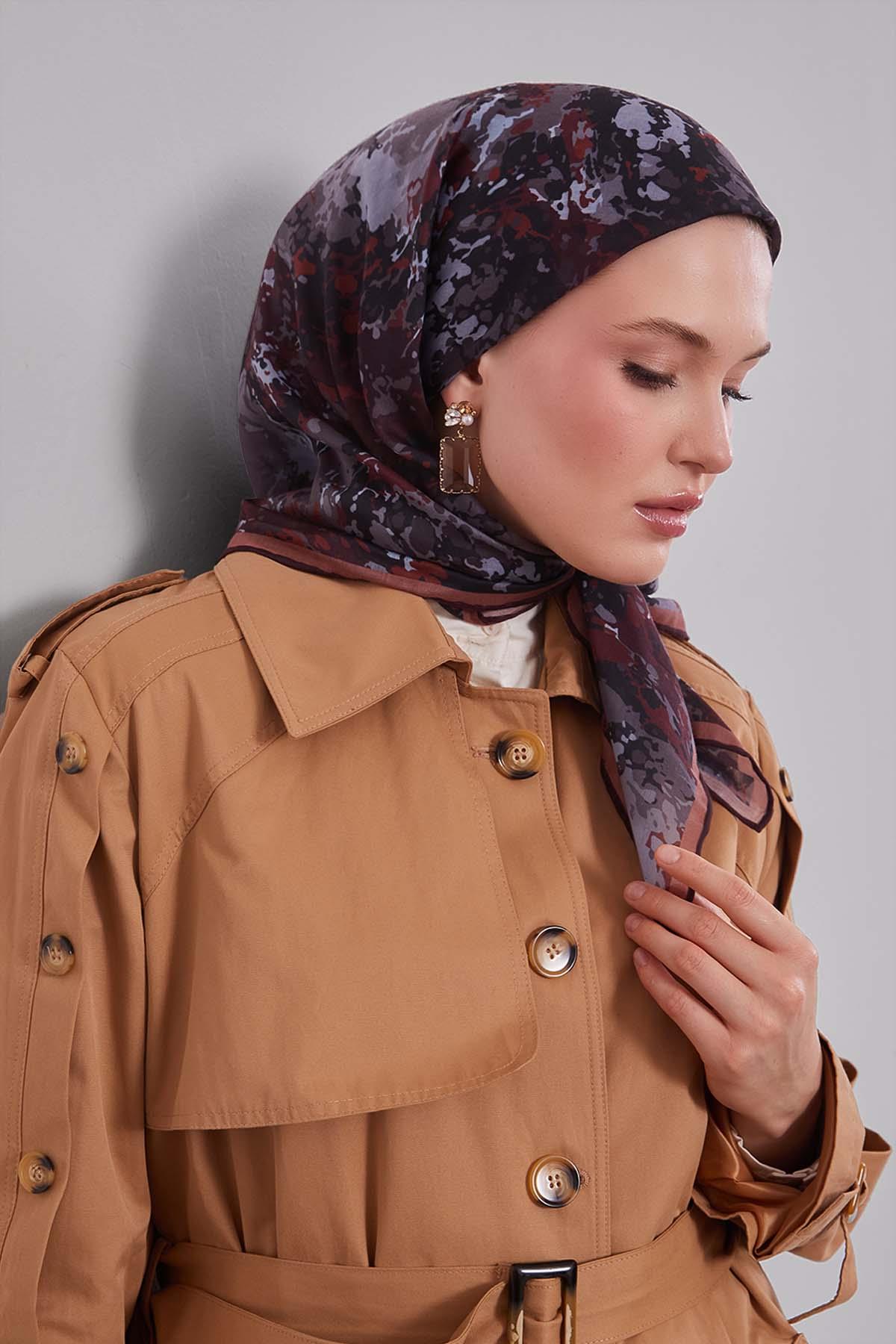 Fivescarf Kahve Damla Desen Silk Coton Eşarp