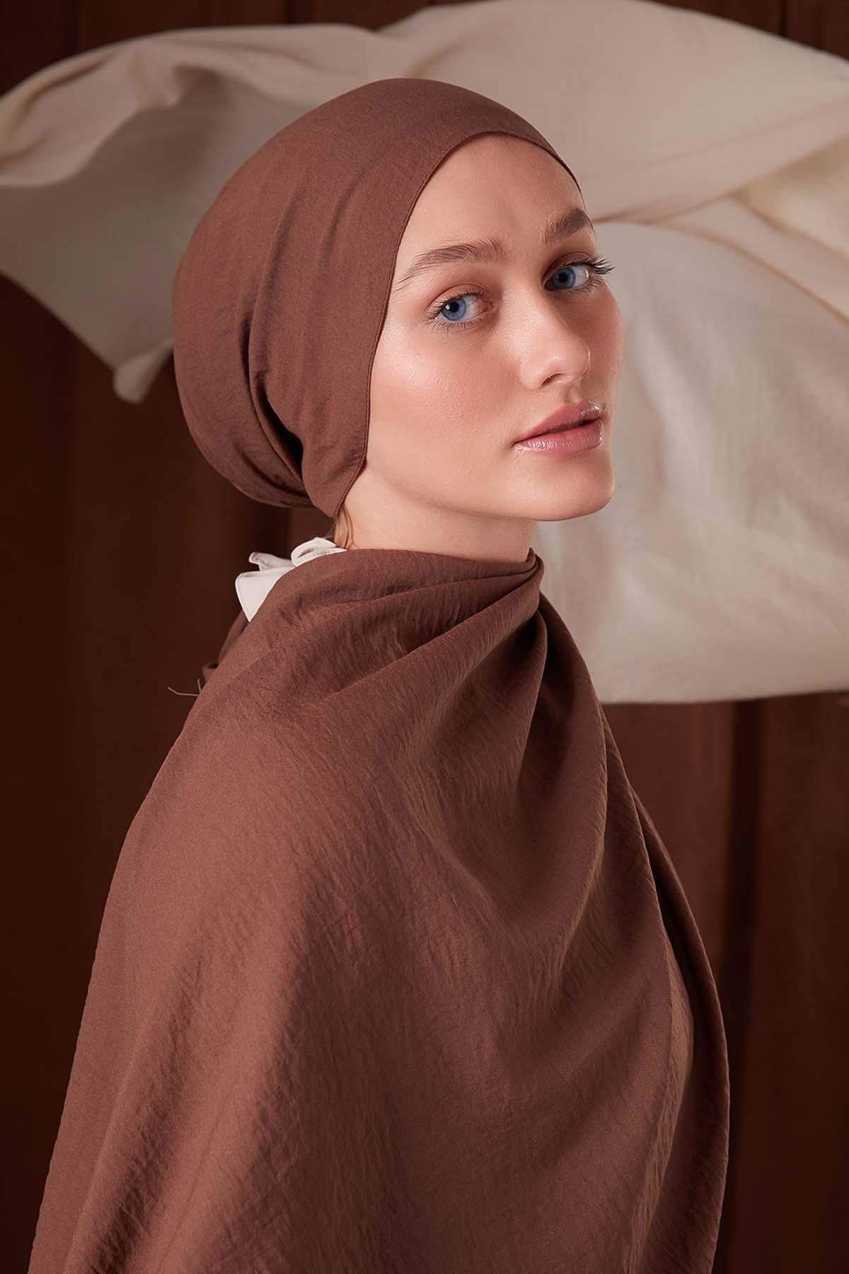 Fivescarf Kahve Düz Luna Cotton Şal