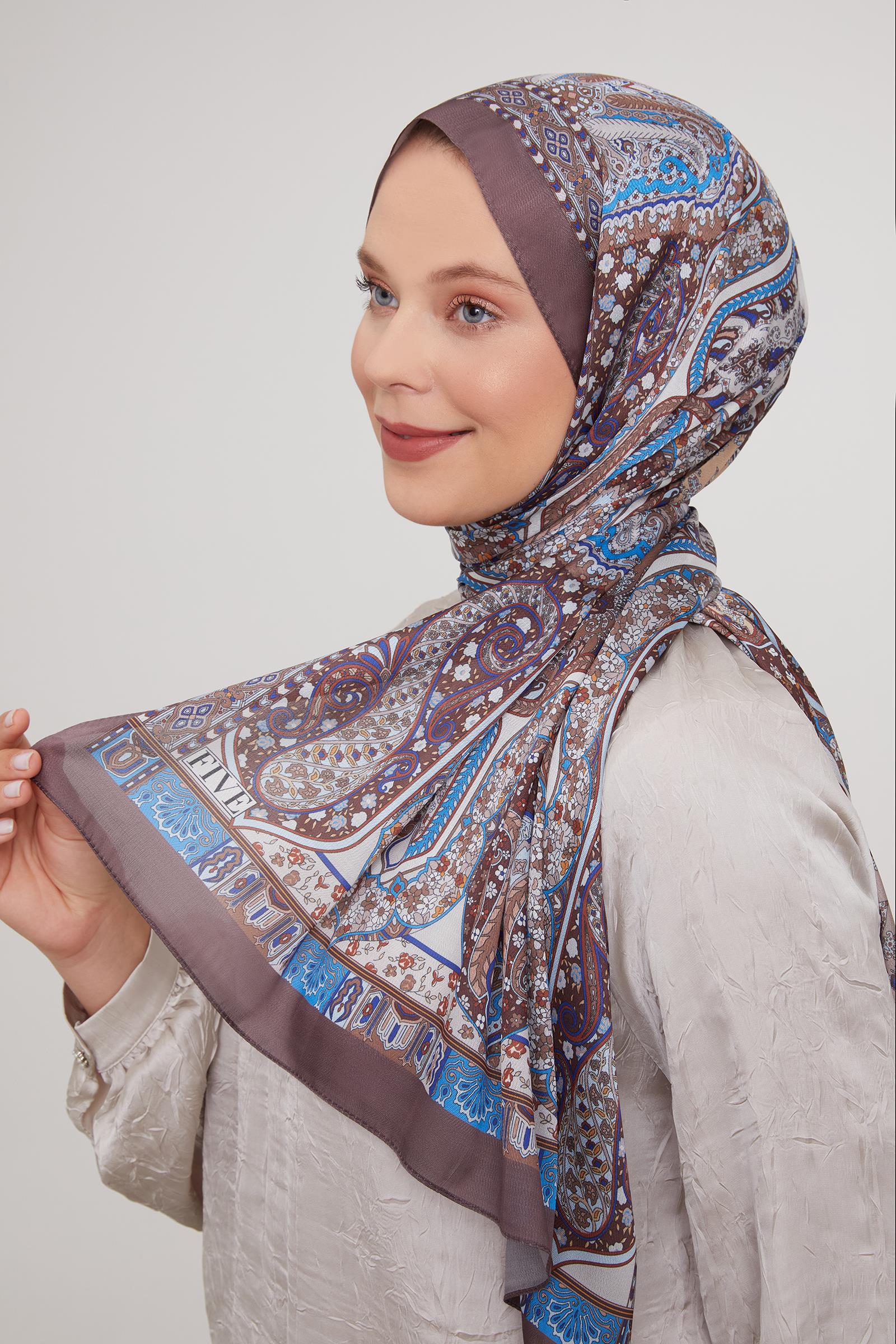 Fivescarf Kahve Etnik Baskılı Vual İpek Şal