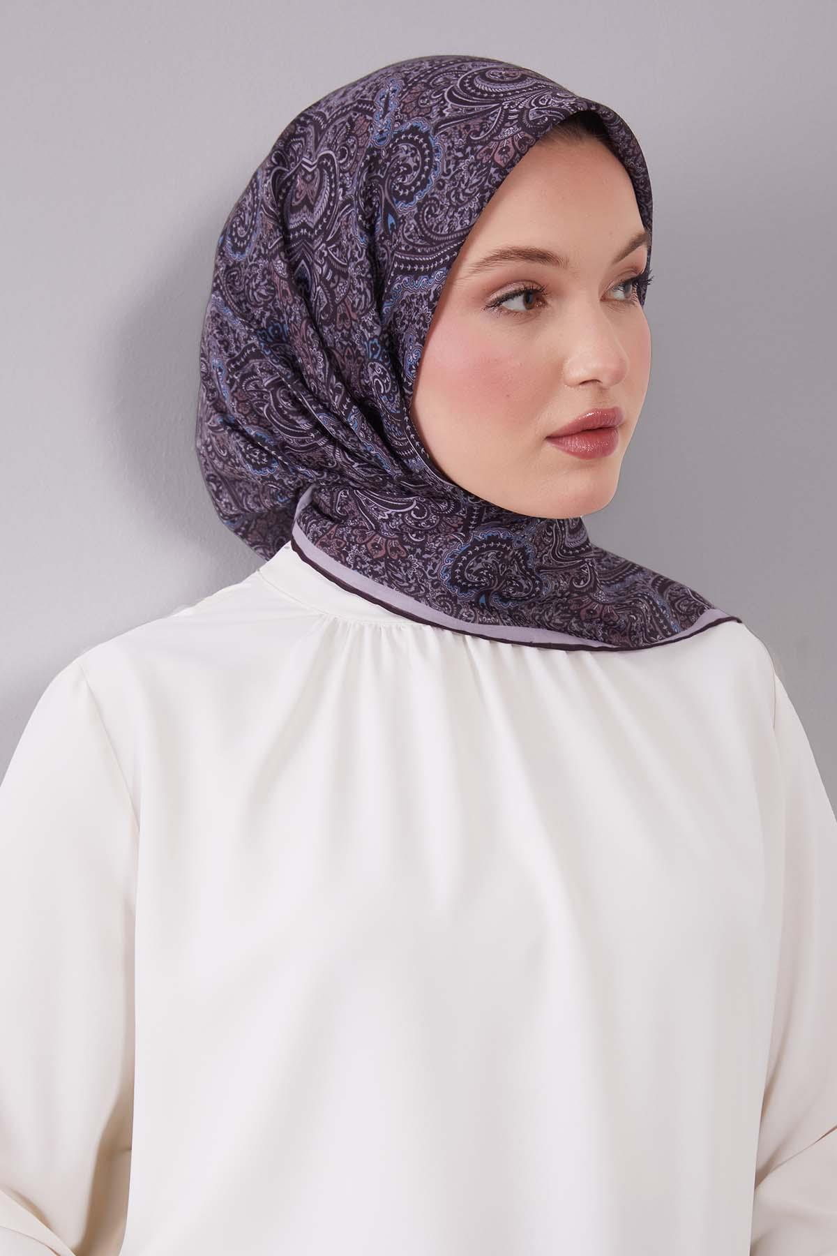 Fivescarf Kahve Etnik Desen Silk Cotton Eşarp
