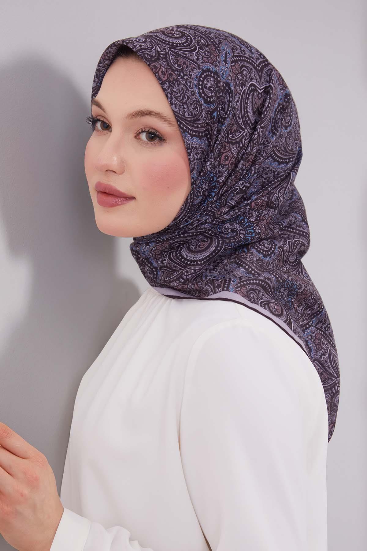 Fivescarf Kahve Etnik Desen Silk Cotton Eşarp