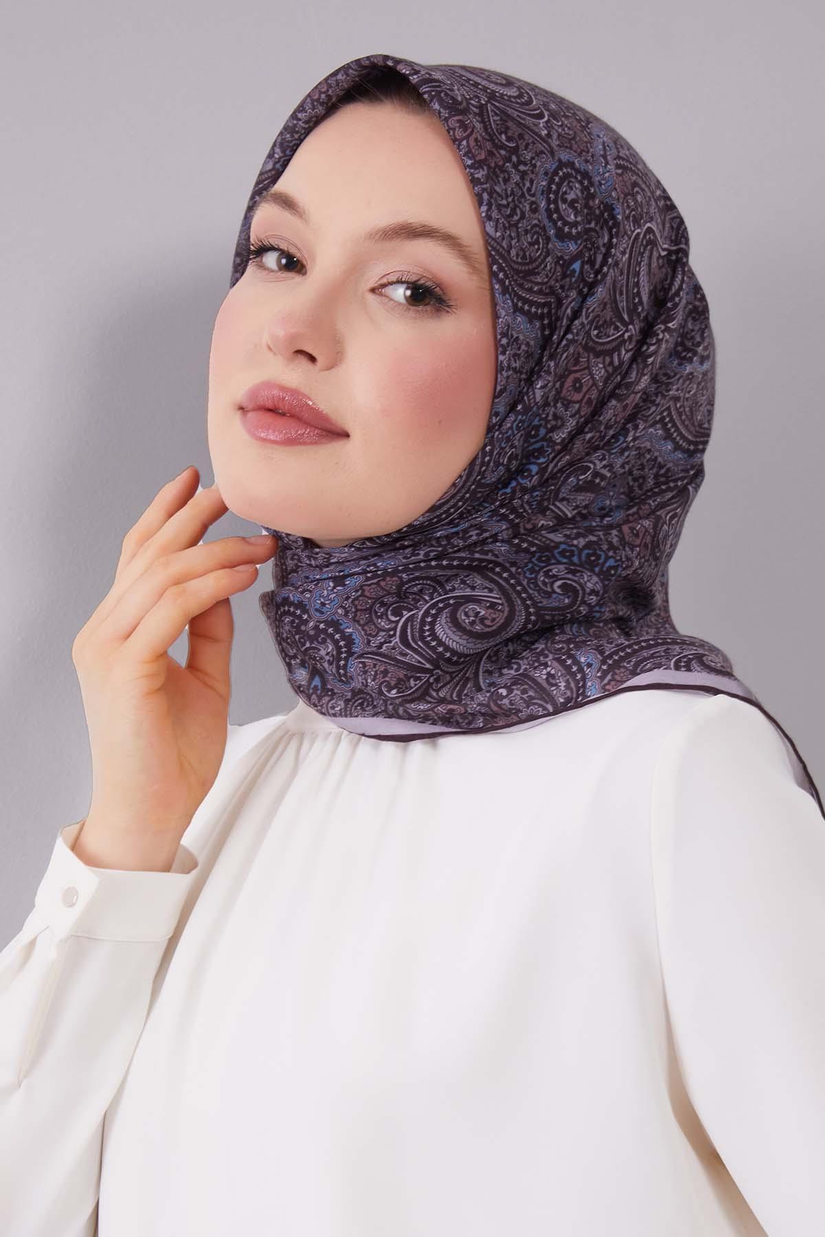 Fivescarf Kahve Etnik Desen Silk Cotton Eşarp