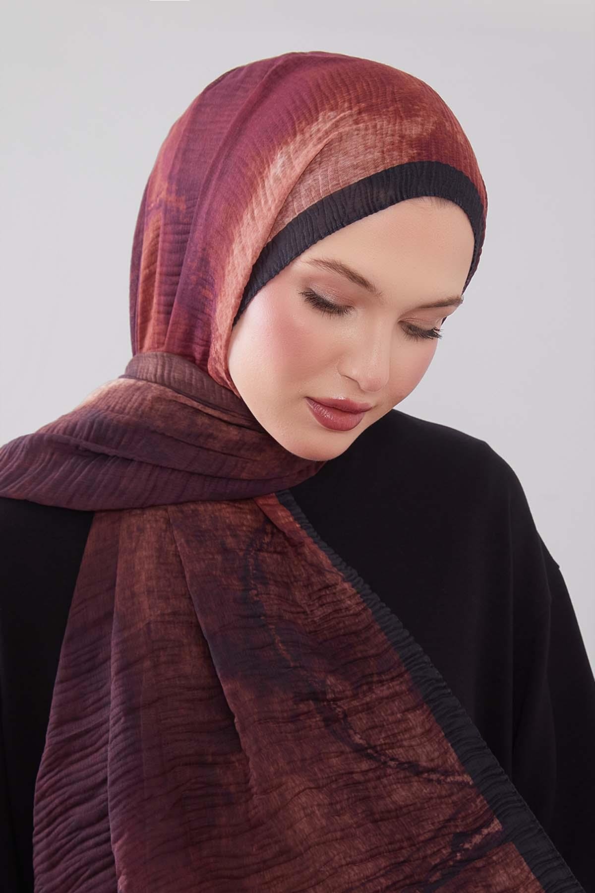Fivescarf Kahve Geçişli Müslin Cotton Şal