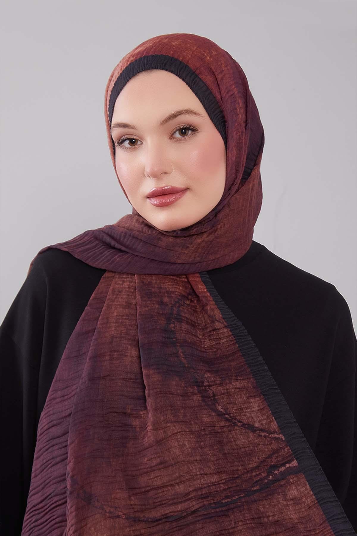 Fivescarf Kahve Geçişli Müslin Cotton Şal
