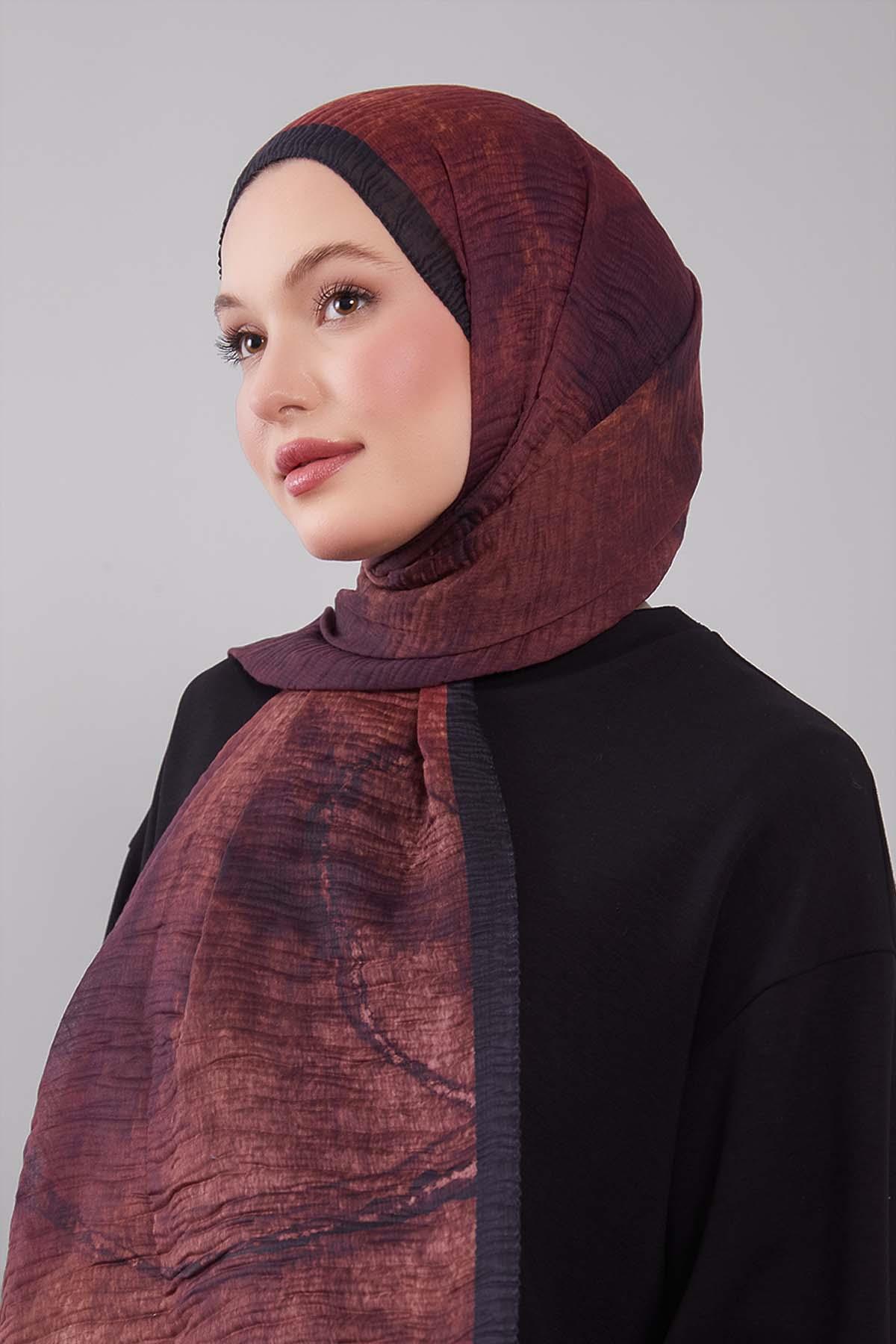 Fivescarf Kahve Geçişli Müslin Cotton Şal