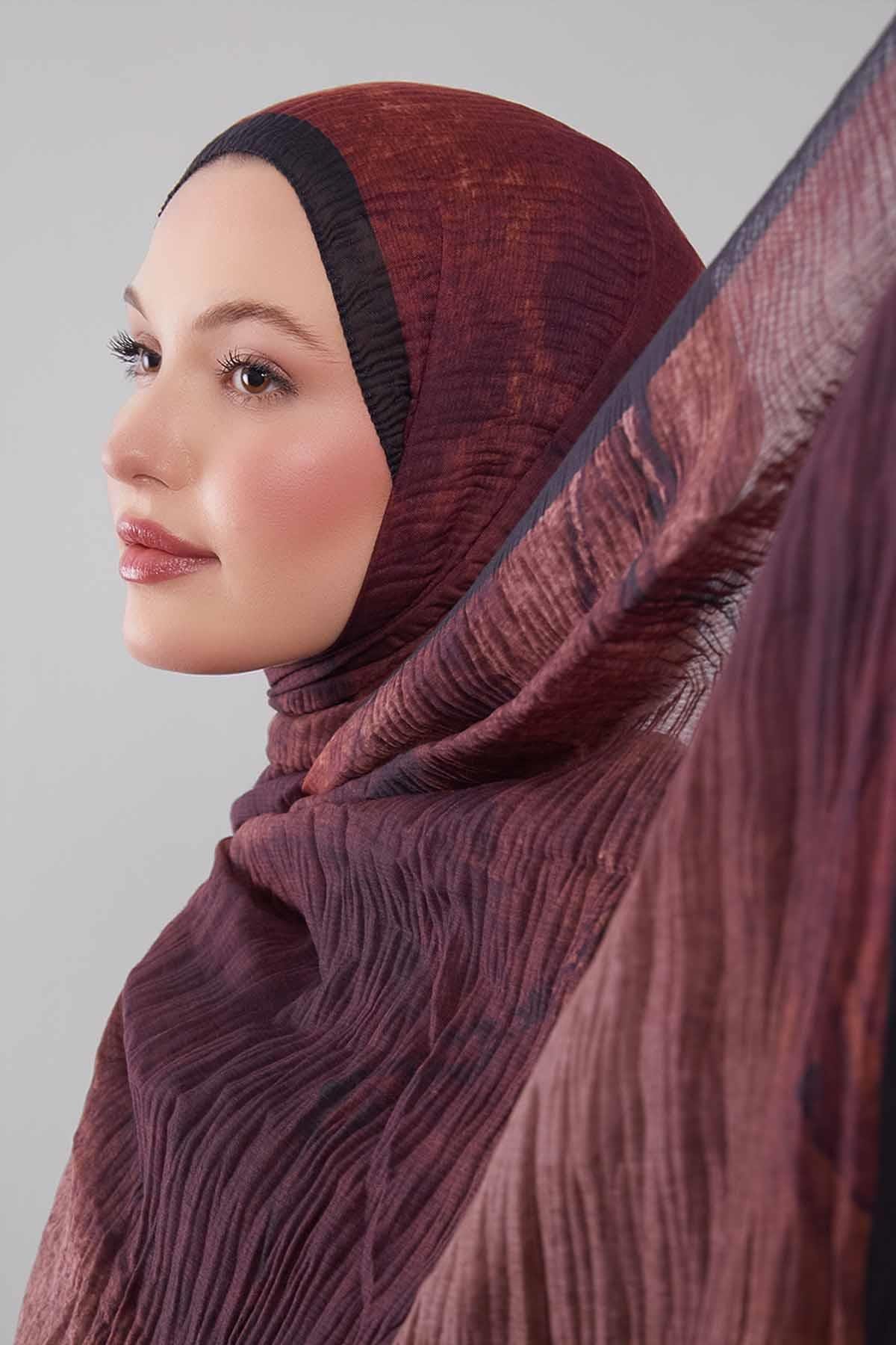 Fivescarf Kahve Geçişli Müslin Cotton Şal