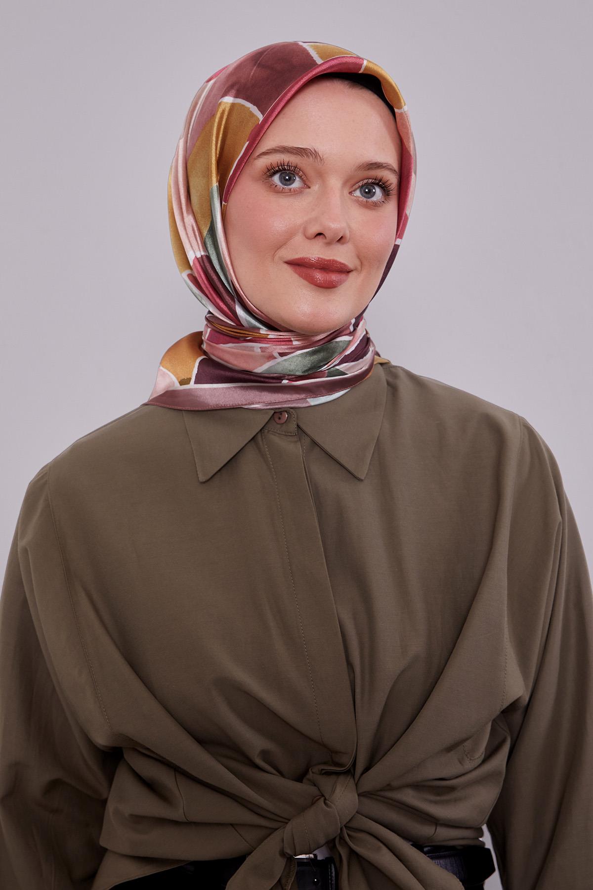 Fivescarf Kahve Geometrik Desen Kristal Eşarp