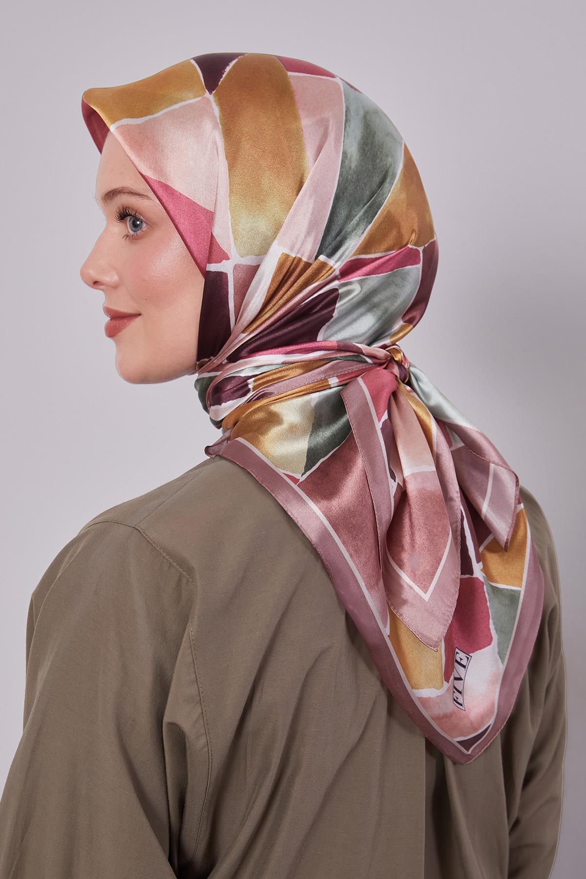 Fivescarf Kahve Geometrik Desen Kristal Eşarp