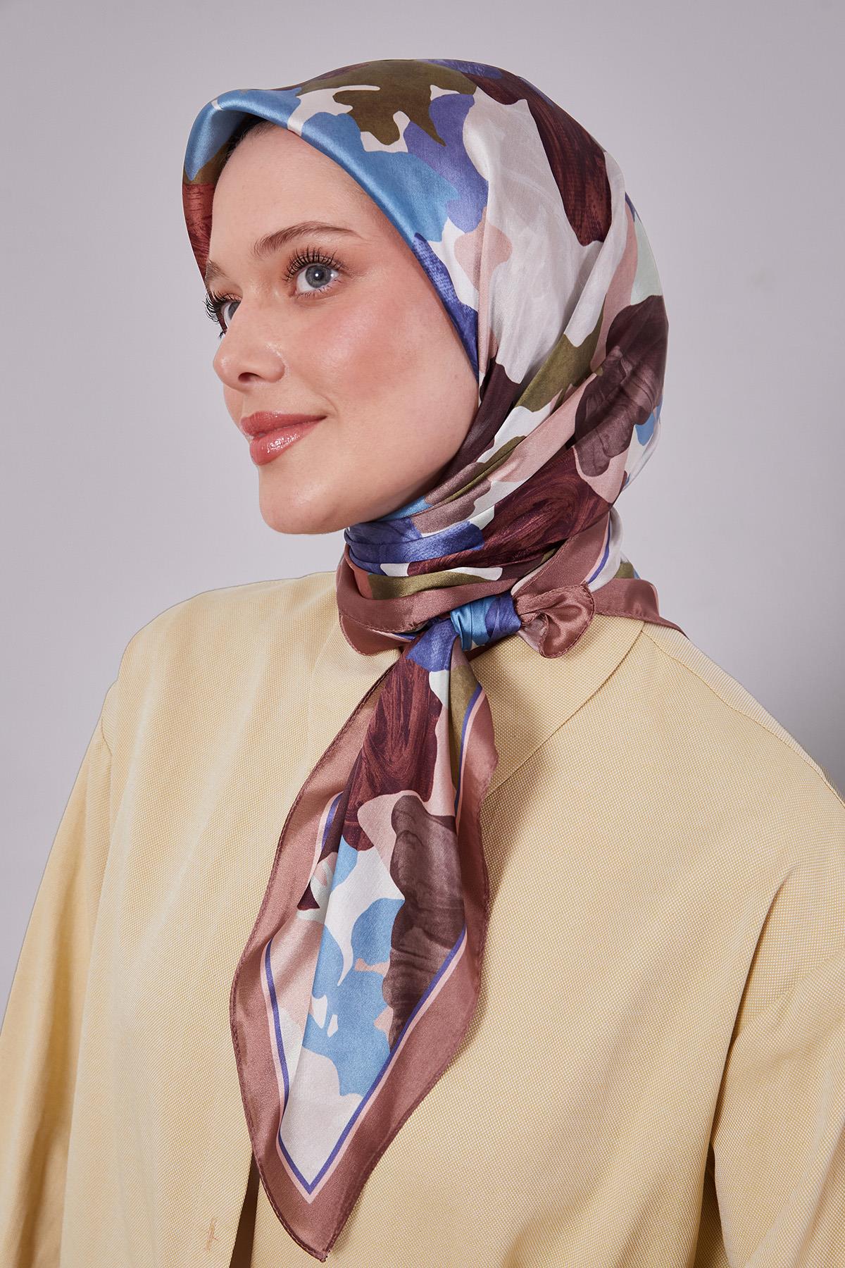 Fivescarf Kahve Gül Desen Kristal Eşarp