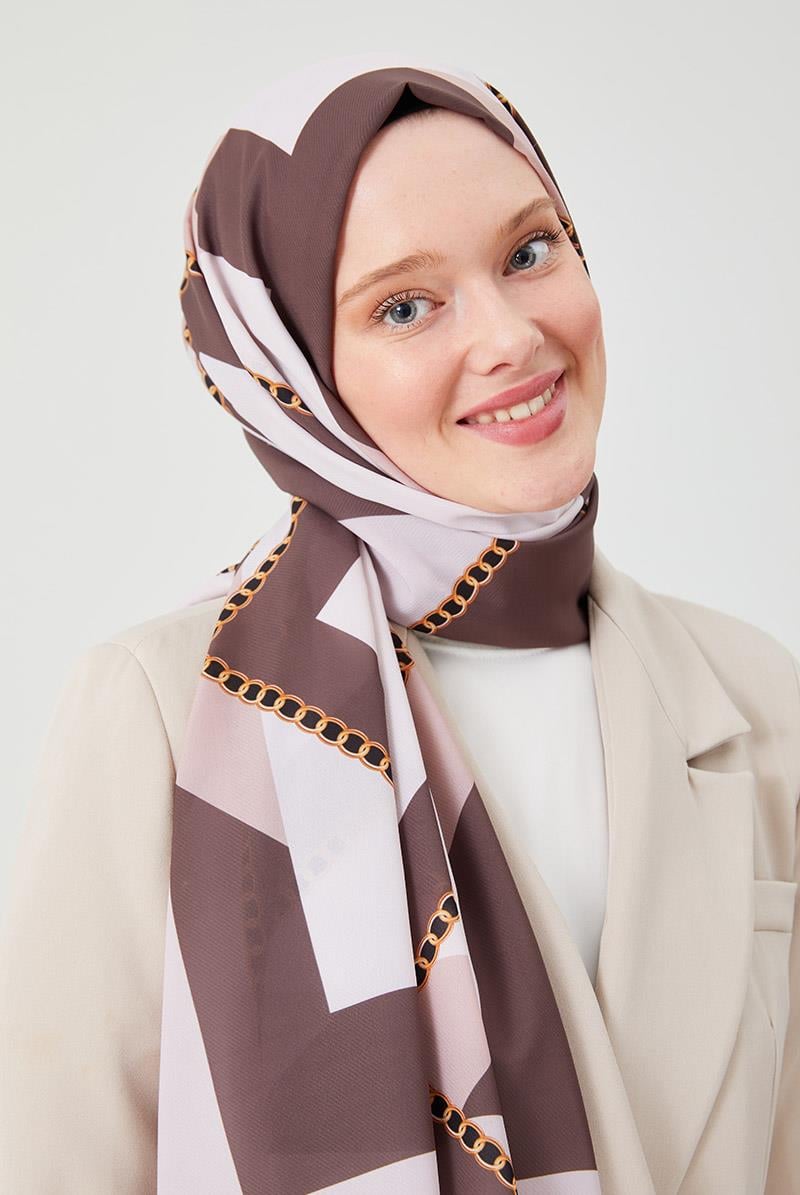 Fivescarf Kahve Halka Desen Violet Medine İpeği Şal