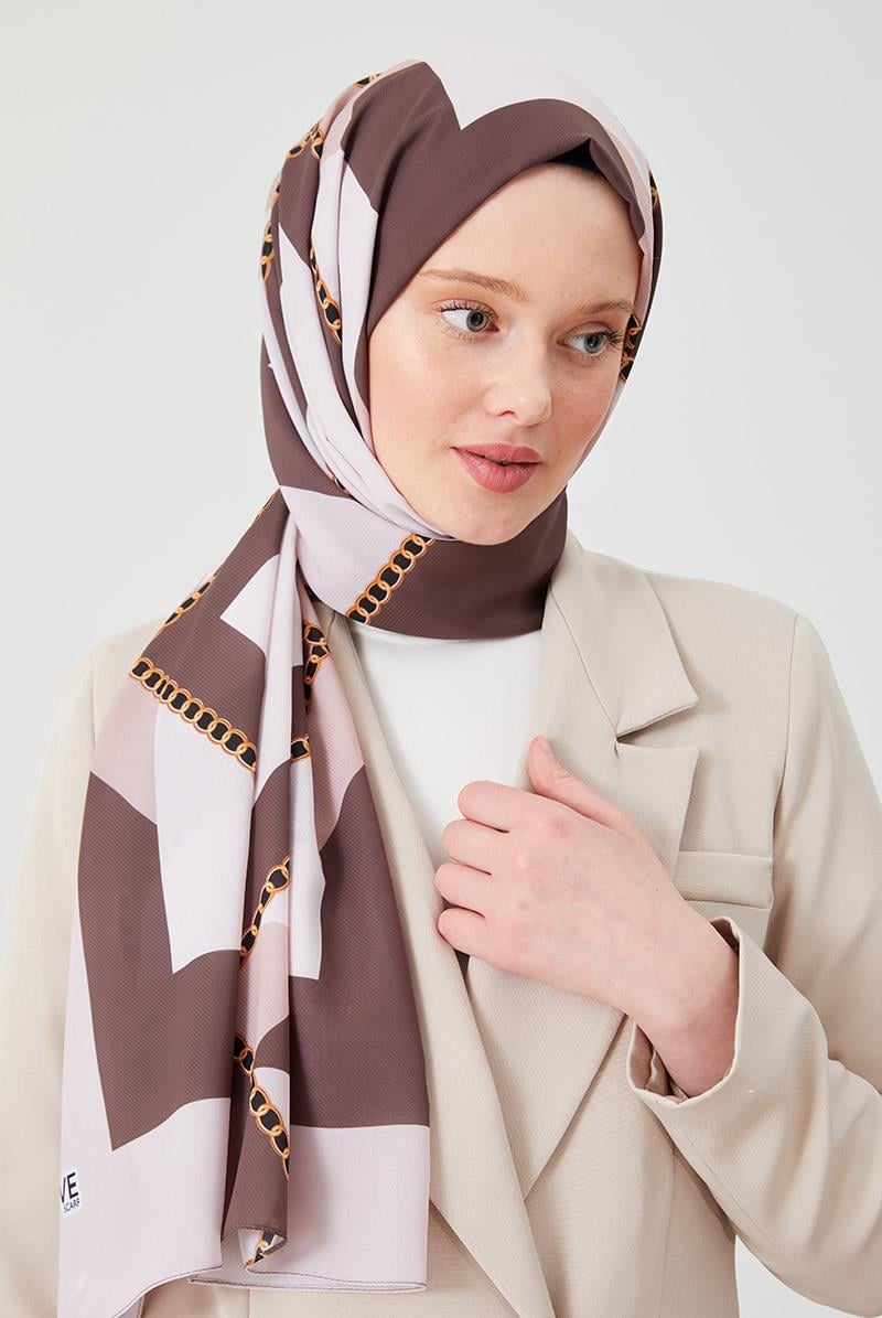 Fivescarf Kahve Halka Desen Violet Medine İpeği Şal