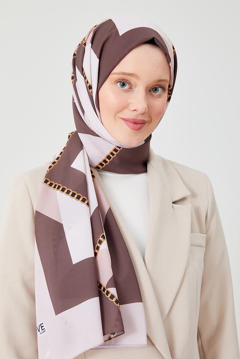 Fivescarf Kahve Halka Desen Violet Medine İpeği Şal