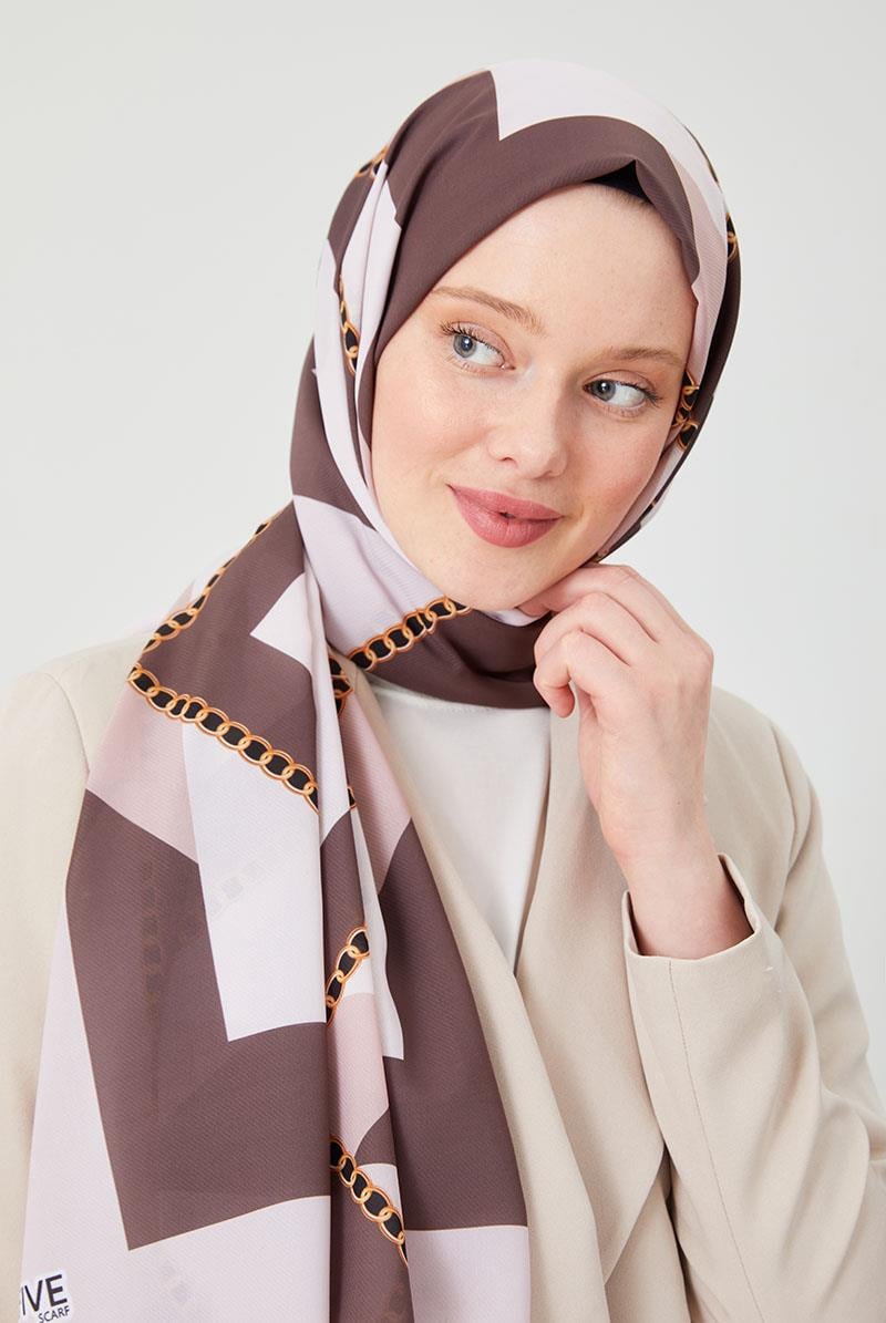 Fivescarf Kahve Halka Desen Violet Medine İpeği Şal