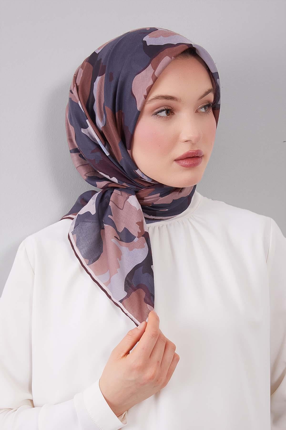 Fivescarf Kahve Karışık Desen Silk Coton Eşarp