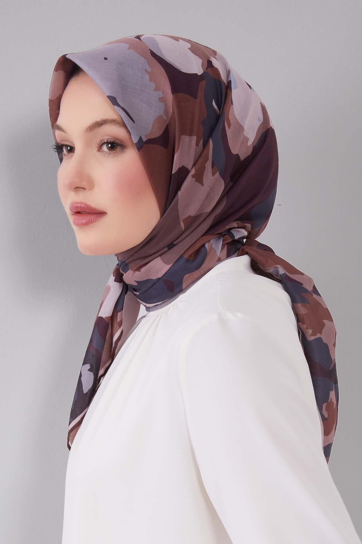 Fivescarf Kahve Karışık Desen Silk Coton Eşarp