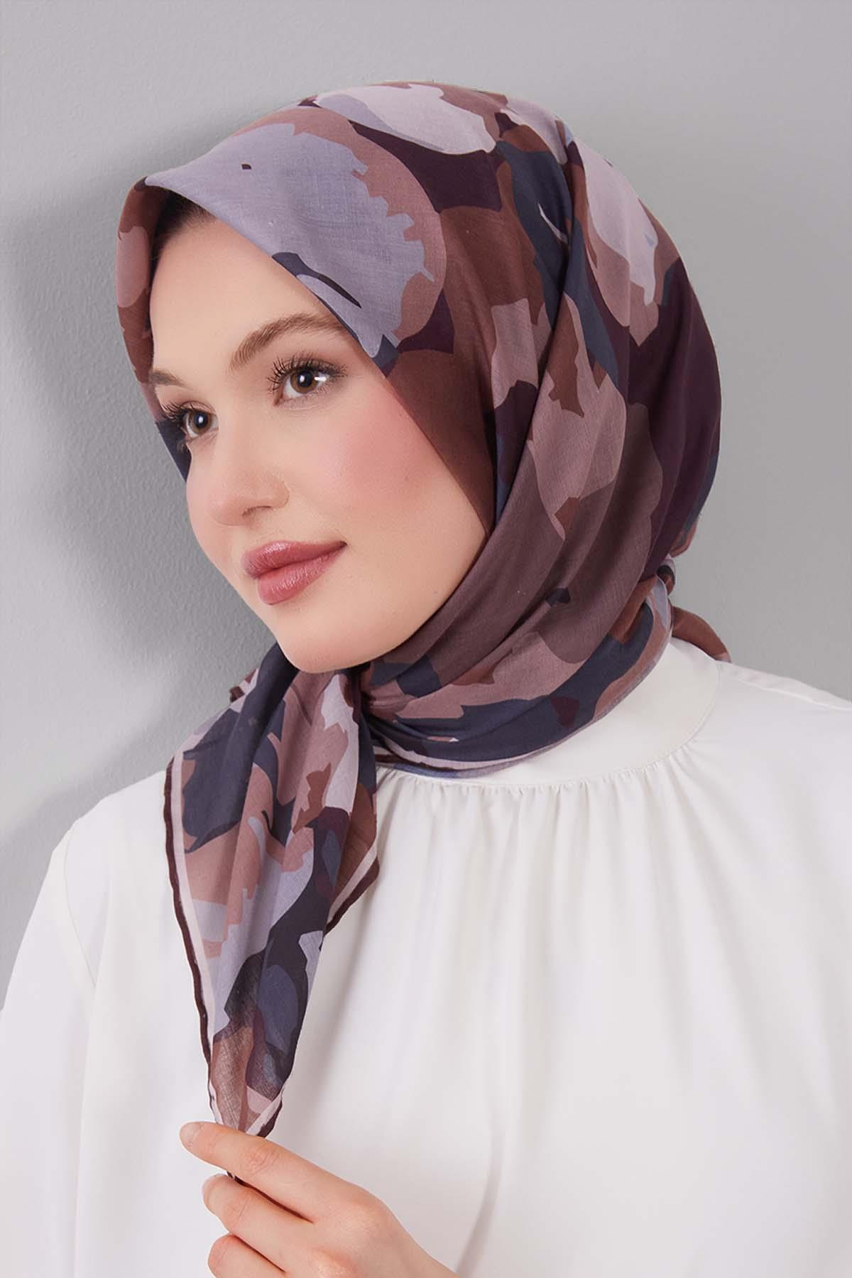 Fivescarf Kahve Karışık Desen Silk Coton Eşarp