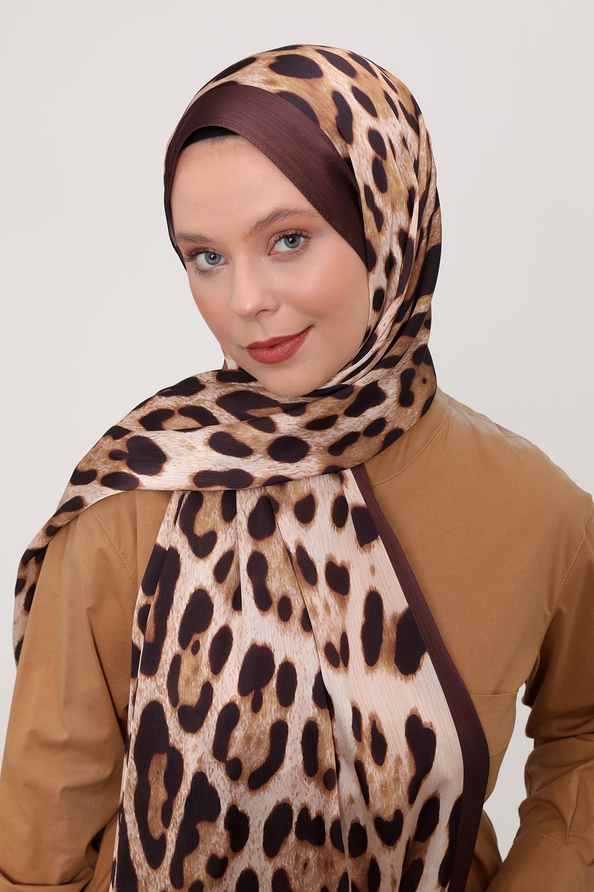 Fivescarf Kahve Leopar Desen Brand Şal