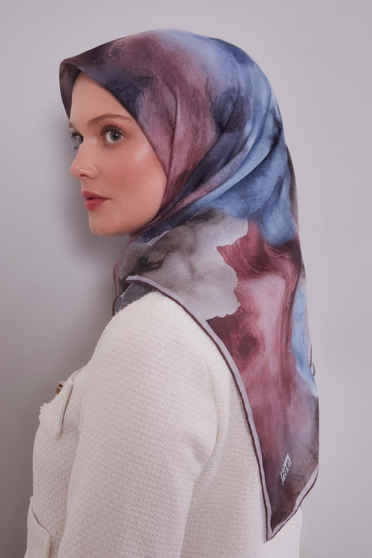 Fivescarf Kahve Lotus Çiçeği Silk Coton Eşarp