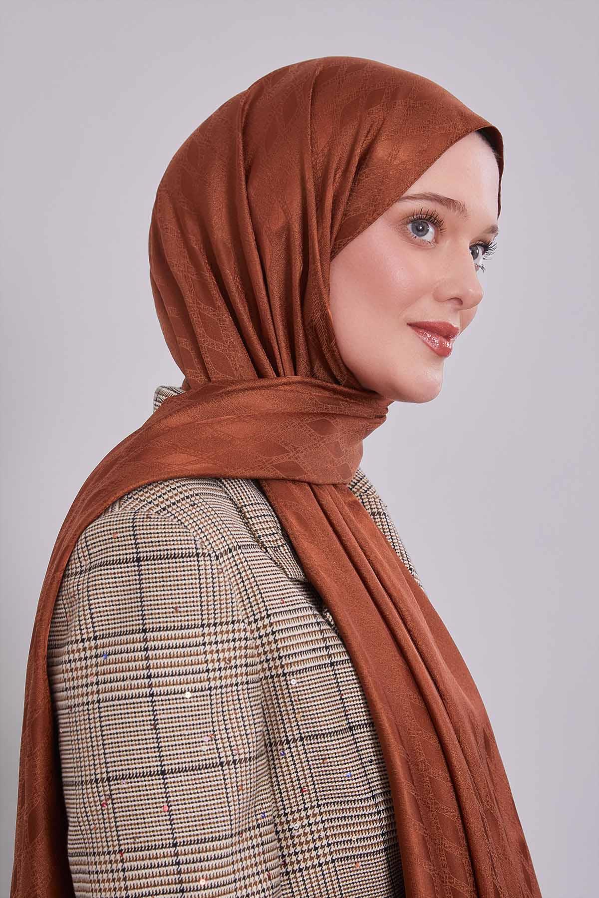 Fivescarf Kahve Örgü Desen Jakar Şal